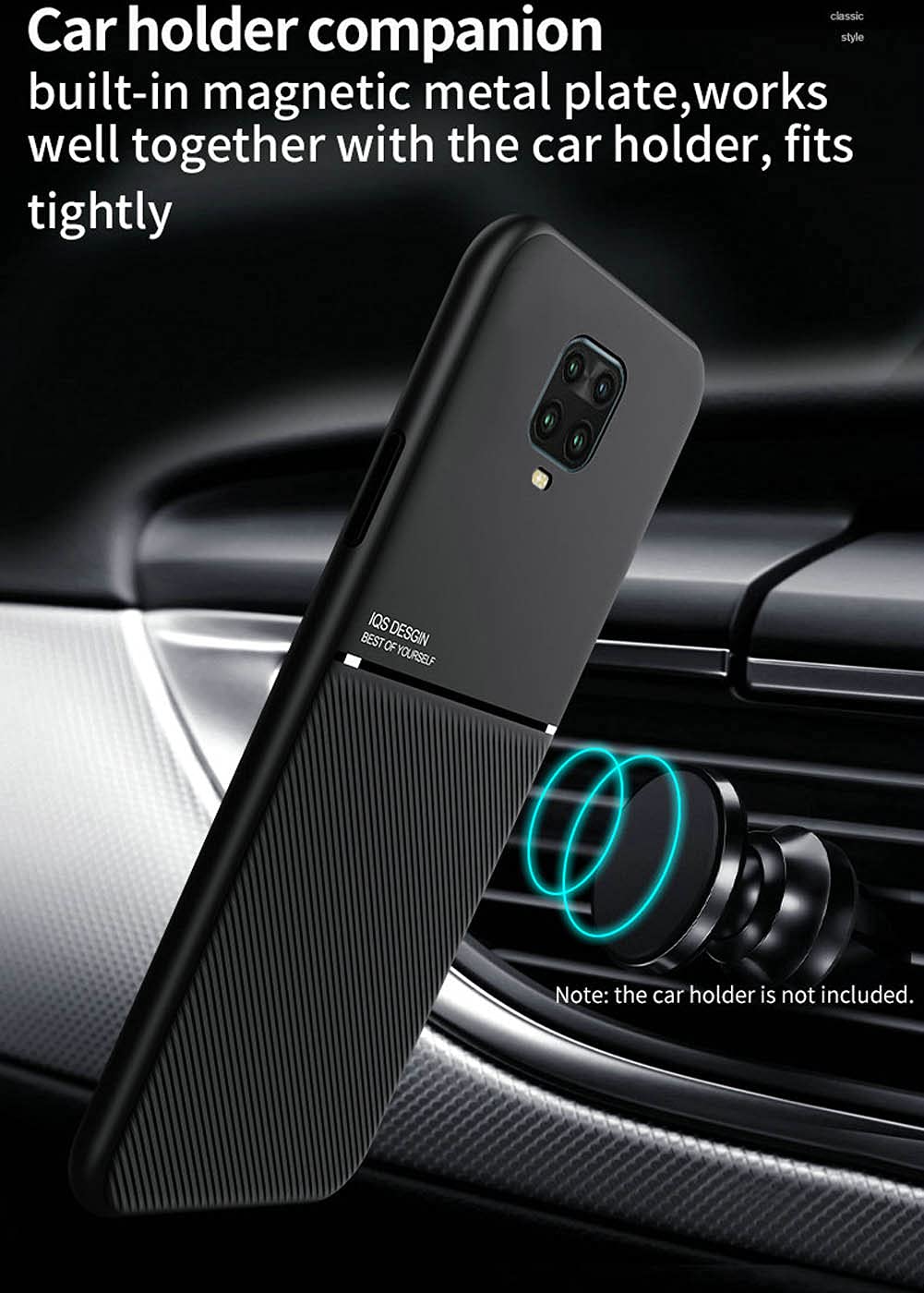 Kepuch Mowen Case Cover Bumper Built In Metal Plate For Poco M2 Pro, Xiaomi Redmi Note 9S/Note 9 Pro/Note 9 Pro Max   Black