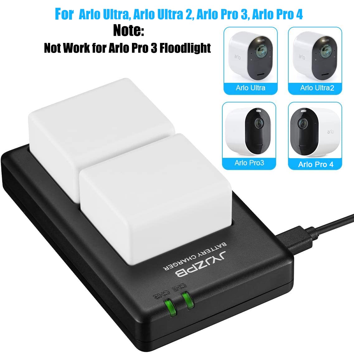 Jyjzpb 2 Pack Replacement Batteries For Arlo Ultra, Ultra 2, Arlo Pro 3 And Pro 4 Camera Vmc4040P With Dual Battery Charger(Not