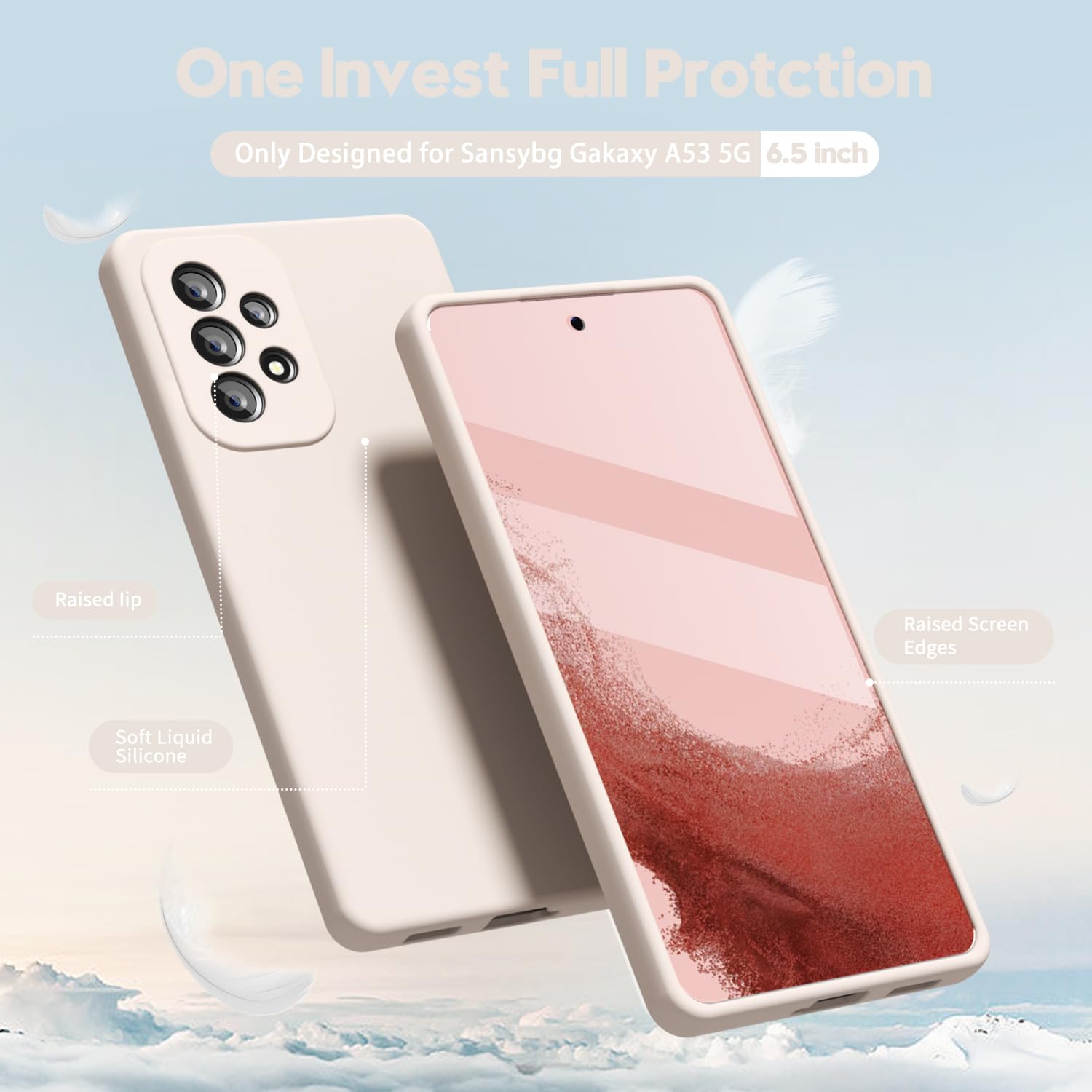 Oakxco For Samsung Galaxy A53 5G Phone Case Liquid Silicone, Cute Thin Slim Soft Rubber Tpu Plain Smooth Gel Cover For Women Gir