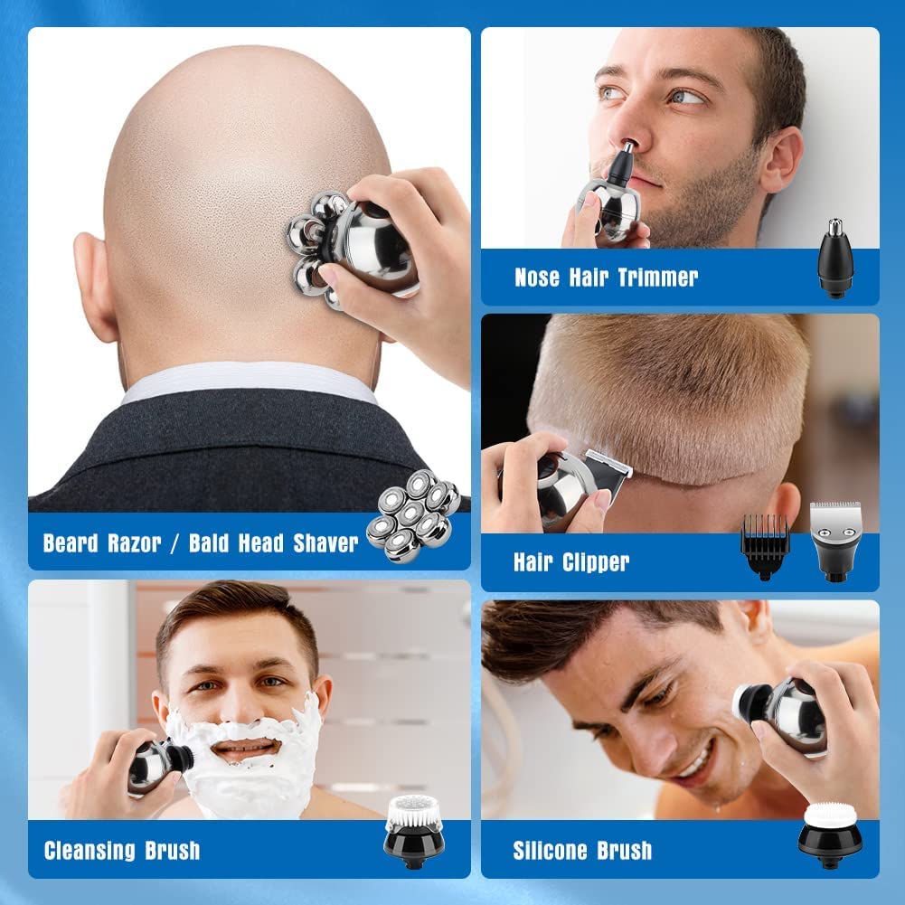 Head Shavers For Bald Men, Wjiang 6 In 1 Electric Razor Mens Shaver Wet Dry Cordless Electric Skull Shavers 7D Floating Recharge