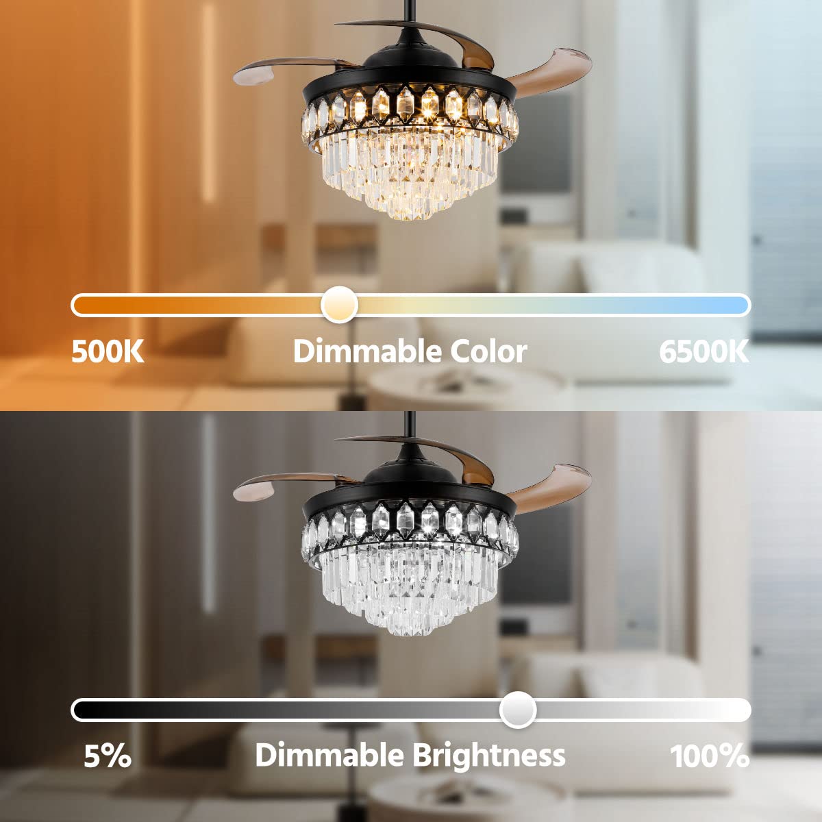 42 Retractable Fandelier Ceiling Fan With Light And App/Remote Control