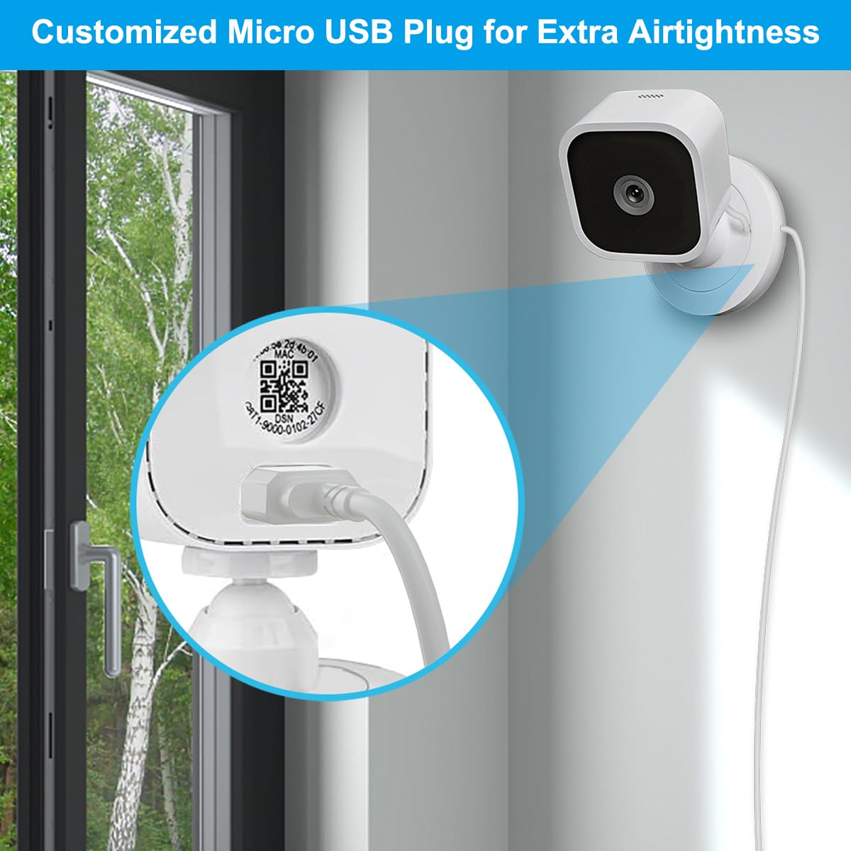 Basesailor Blink Mini Charger Cable With Wall Adapter 10 Ft,Charger Brick And Micro Usb End Charging Extension Cord,Indoor/Outdo