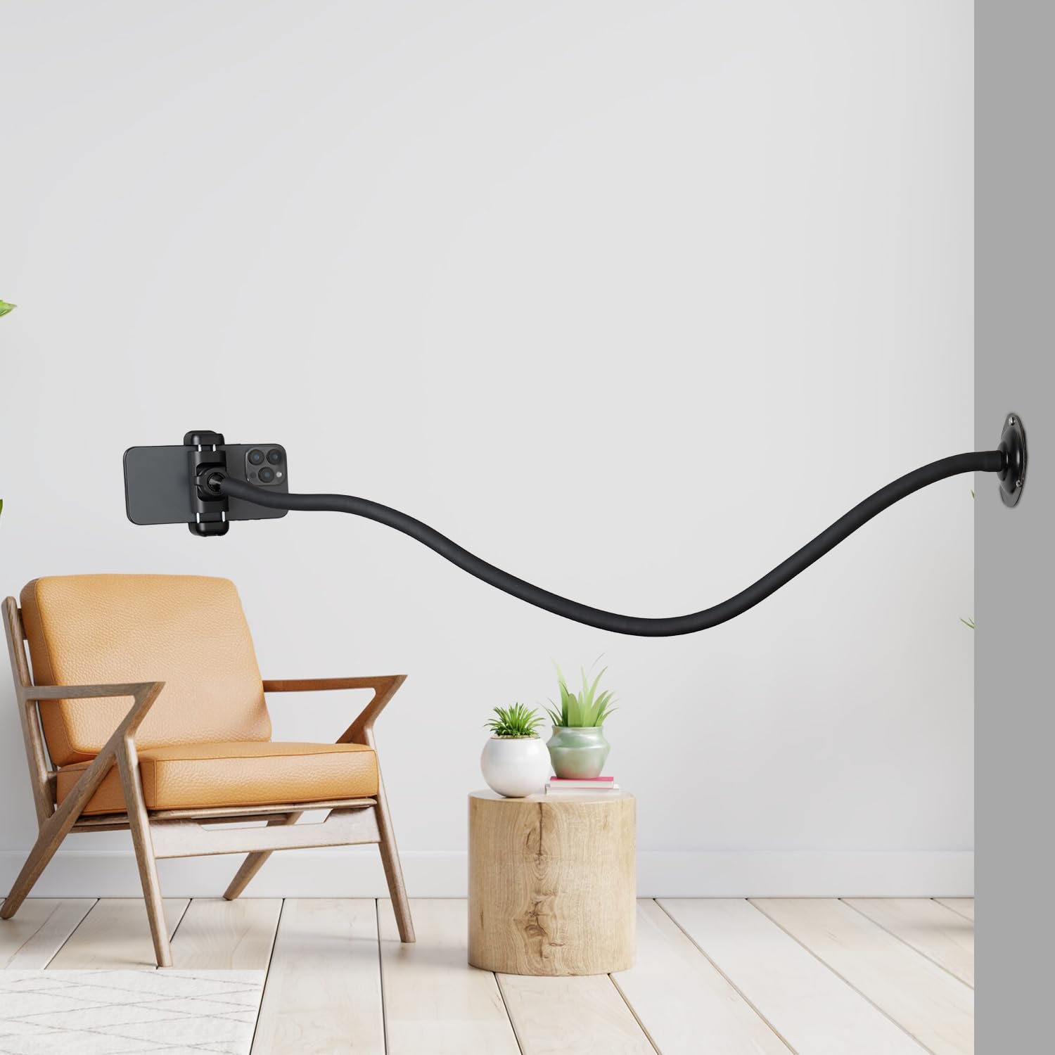 Mippko Wall Mount Phone Holder,31.5'' / 80 Cm Long Gooseneck Arm Metal Base Aluminum Alloy Ball Head Phone Clip Mount,Compatible