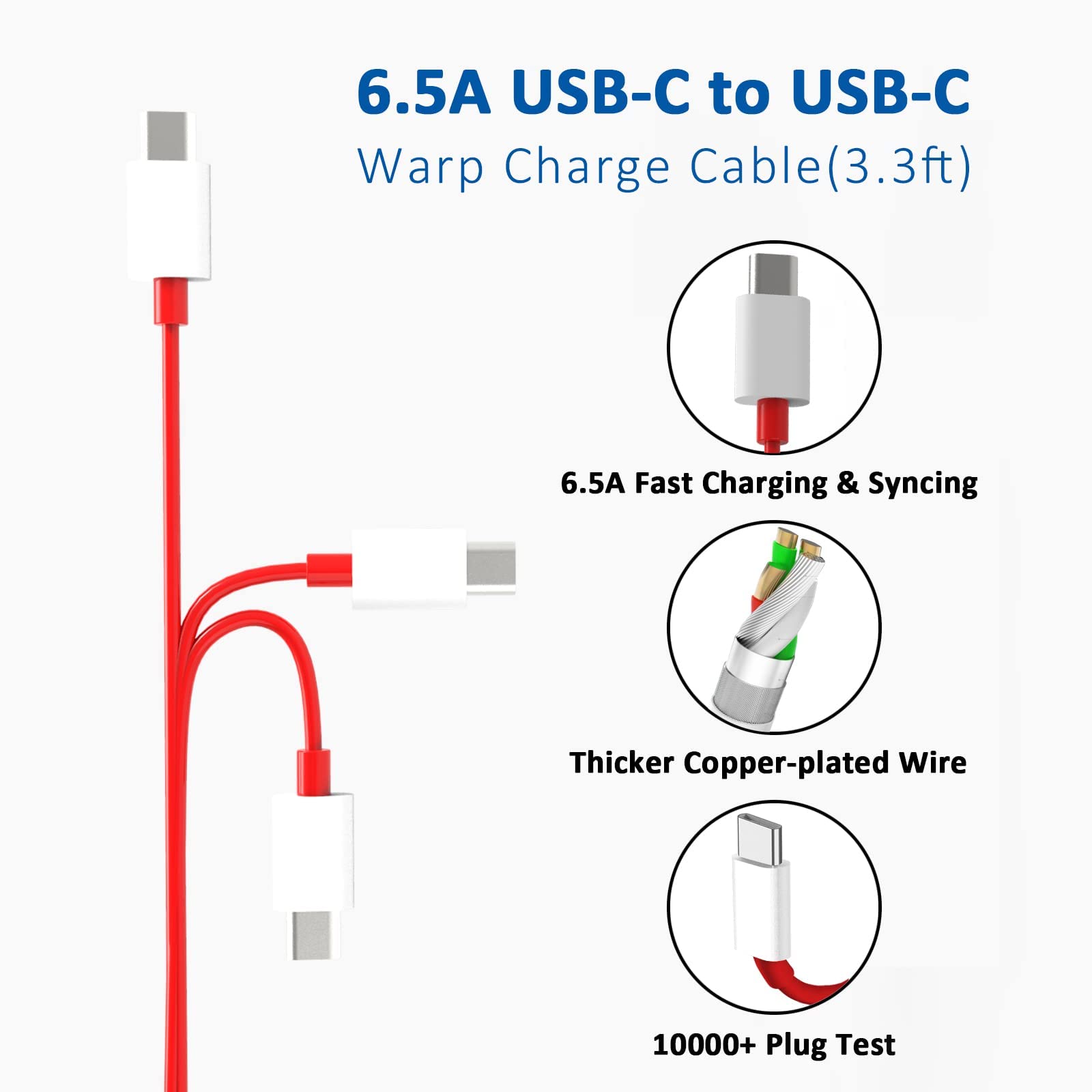Kowokol Oneplus Warp Charger, 65W Warp Charger Block Replacement For Oneplus Nord 2 5G/9 Pro/9Rt/9/9R/8T+ 5G/8T,10V 6.5 A Warp65 Oneplus Fast Wall Charger Adapter With 3.3 Ft Usb C Warp Charger Cable