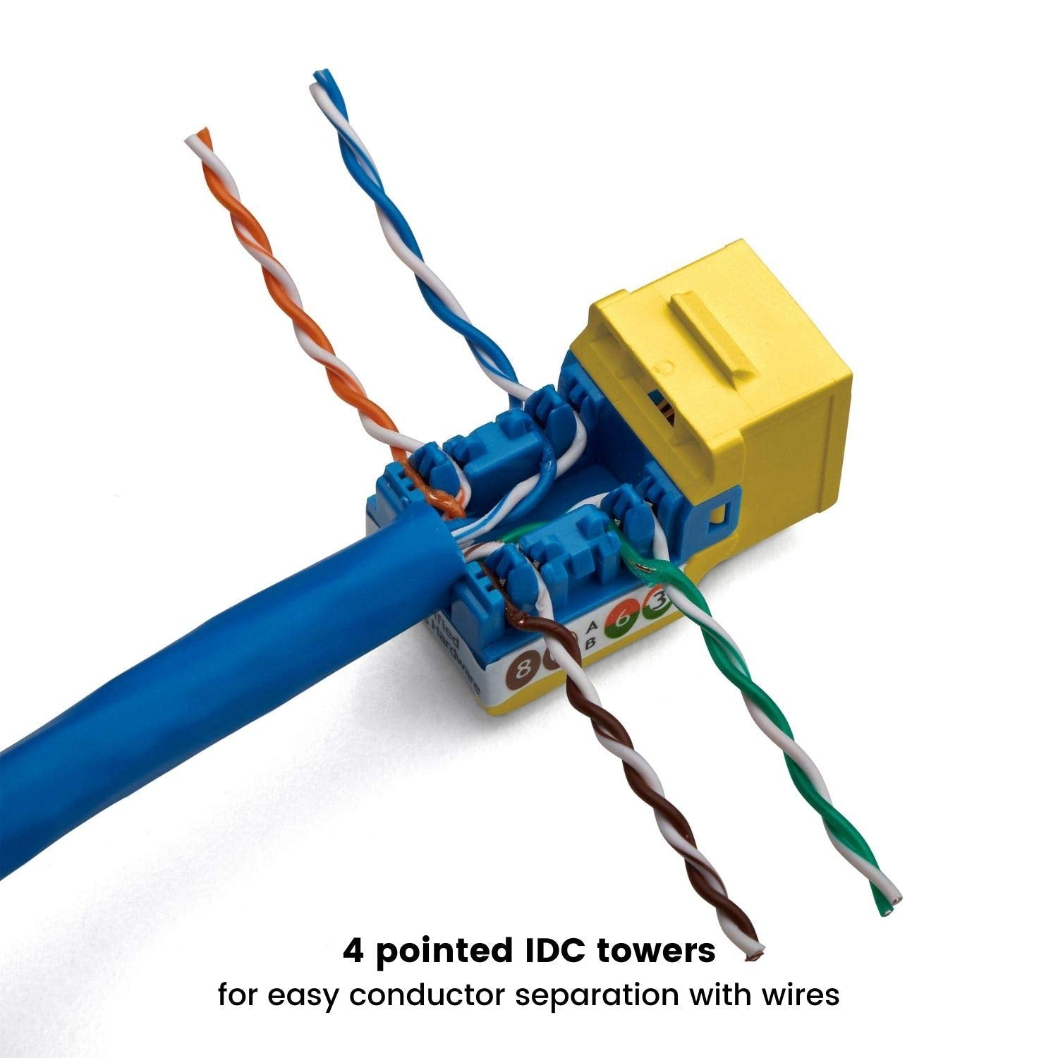Truecable Cat6A Keystone Jack, Unshielded (Utp), 90 Degree Punch Down, Poe++ (4Ppoe), Ul Listed, Etl Verified, Ansi/Tia Certified, Modular Rj45 Female, Yellow, 48 Pack