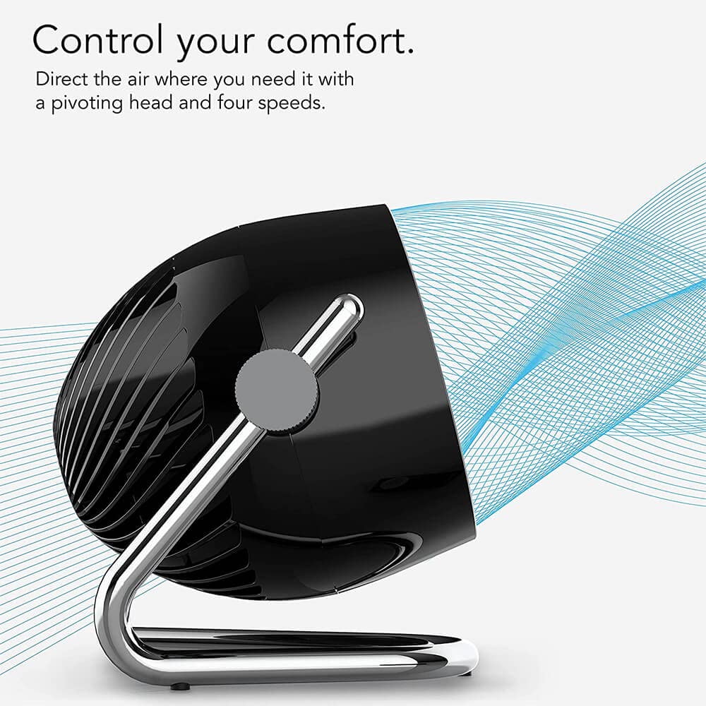 Vornado Pivot6 Whole Room Air Circulator Fan With 4 Speeds, Remote Control, Rotating Axis, Black