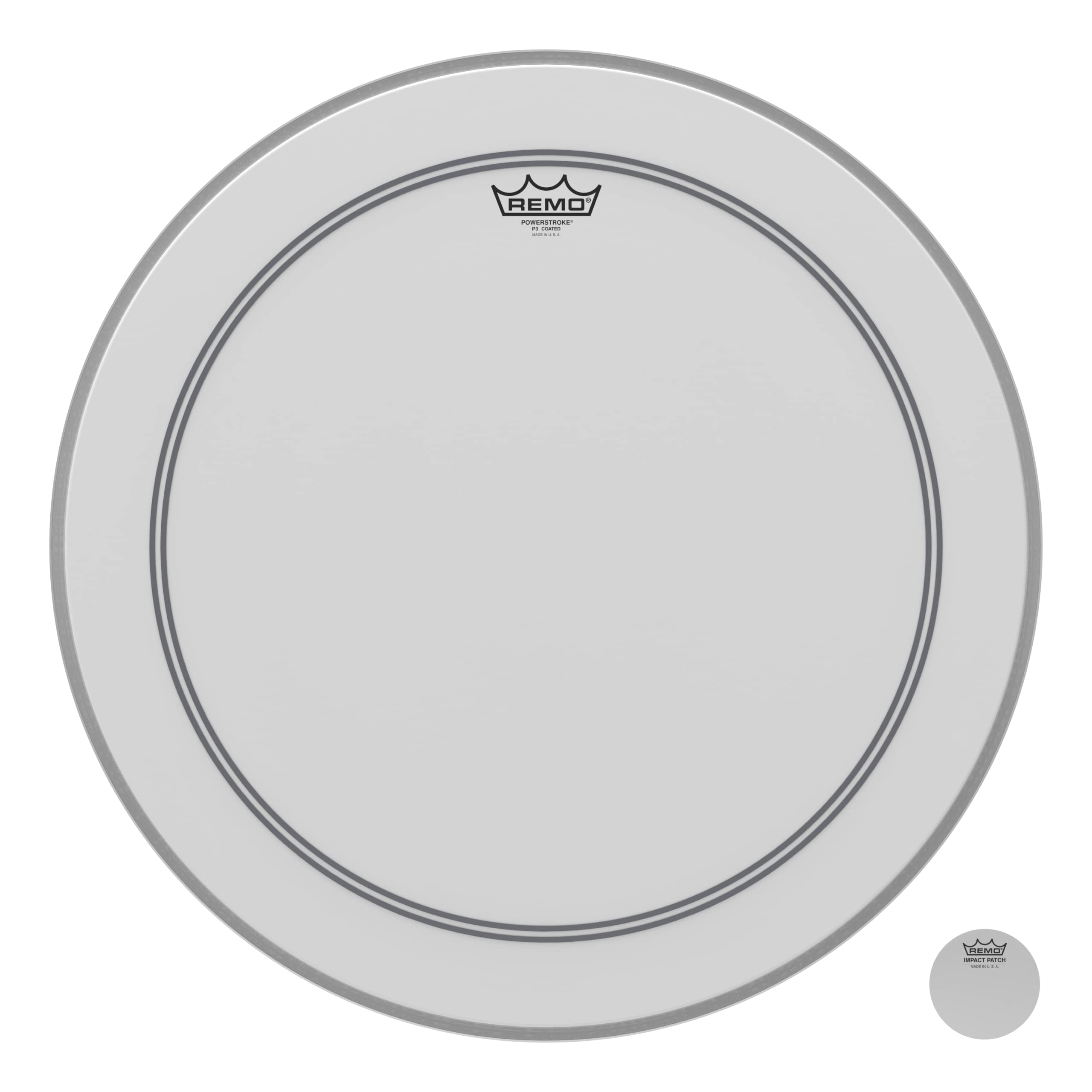 Remo P31122 C2 Coated Powerstroke 3 Bass Drum Head (22 Inch)   White Falam Patch