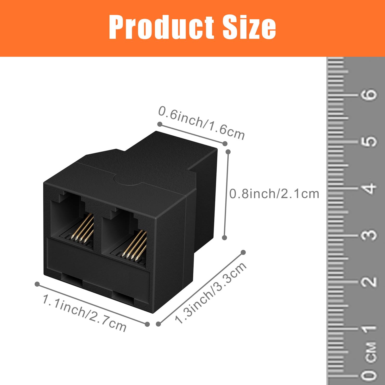 Lativu Phone Jack Splitter For Landline, Rj11 6P4C 3 Female Plug Phone Line Splitter, Two Way Telephone Line Splitters With Wire