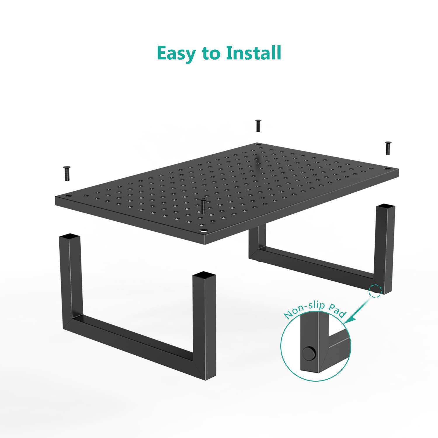 WALI Monitor Stand Riser, Desktop Printer Monitor Stand Riser, with Vented Metal Platform and Underneath Storage (STT004), 1 Pack, Black