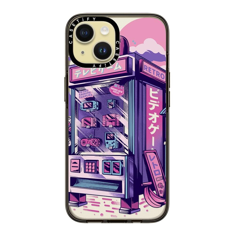 Casetify Compact Case For Iphone 15 [2X Military Grade Drop Tested / 4Ft Drop Protection]   Retro Vending Machine   Clear Black