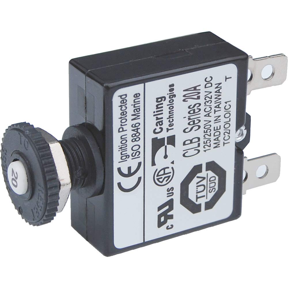 Blue Sea Systems 7057 Push Button Reset Only Quick Connect Circuit Breaker - 20 Amp , Black