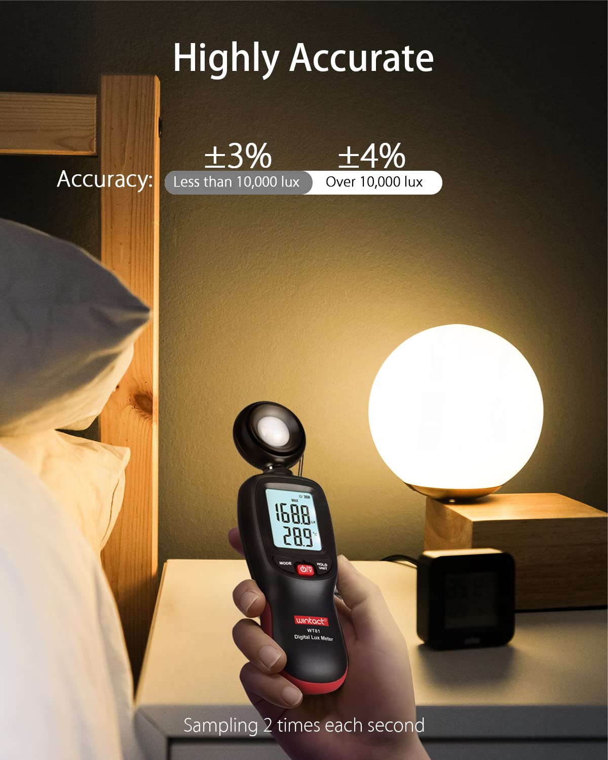 Wintact Digital Illuminance Light Meter Handheld With Thermometer Ambient, Lux Meter Range Up To 200,000 Lux, Photometer Light I