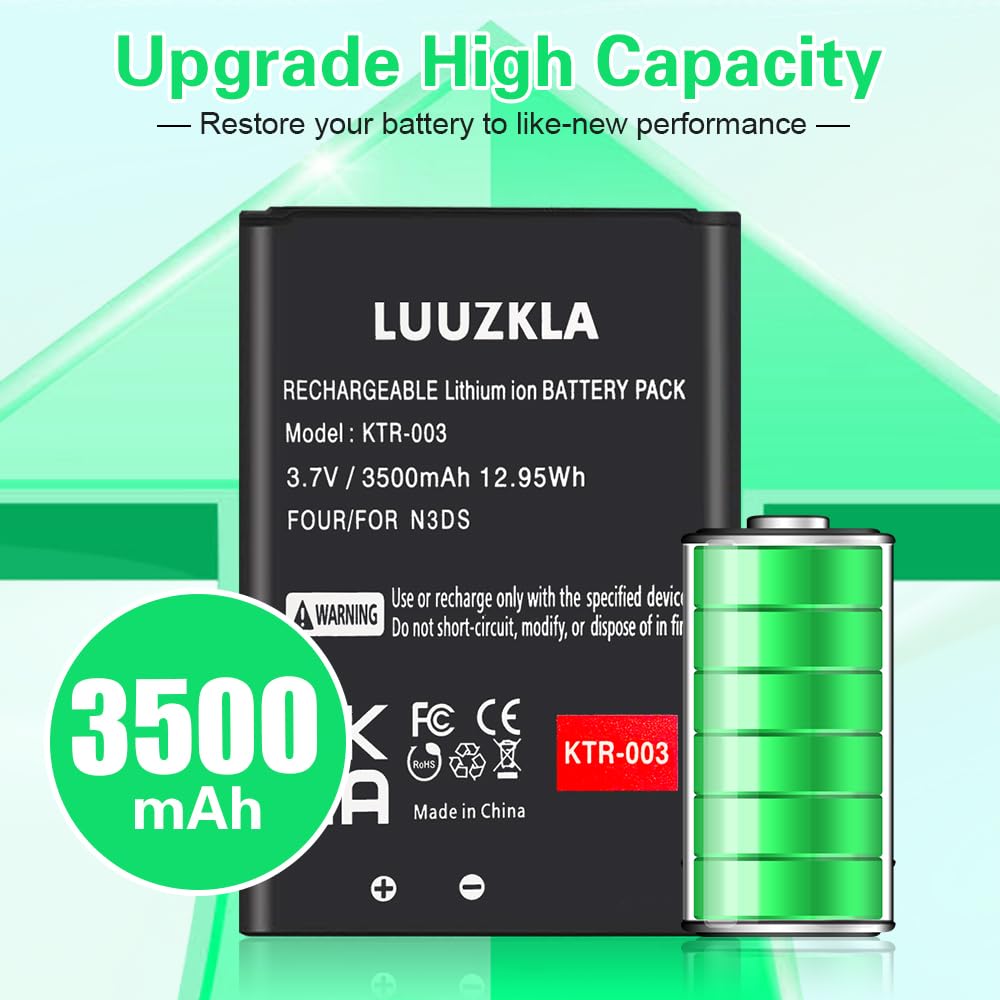 Luuzkla 3500Mah Ktr 003 Battery, (2024 New Upgrade) Compatible With Nintendo New 3Ds/Ktr 003 Game Console, With Full Tool Kit