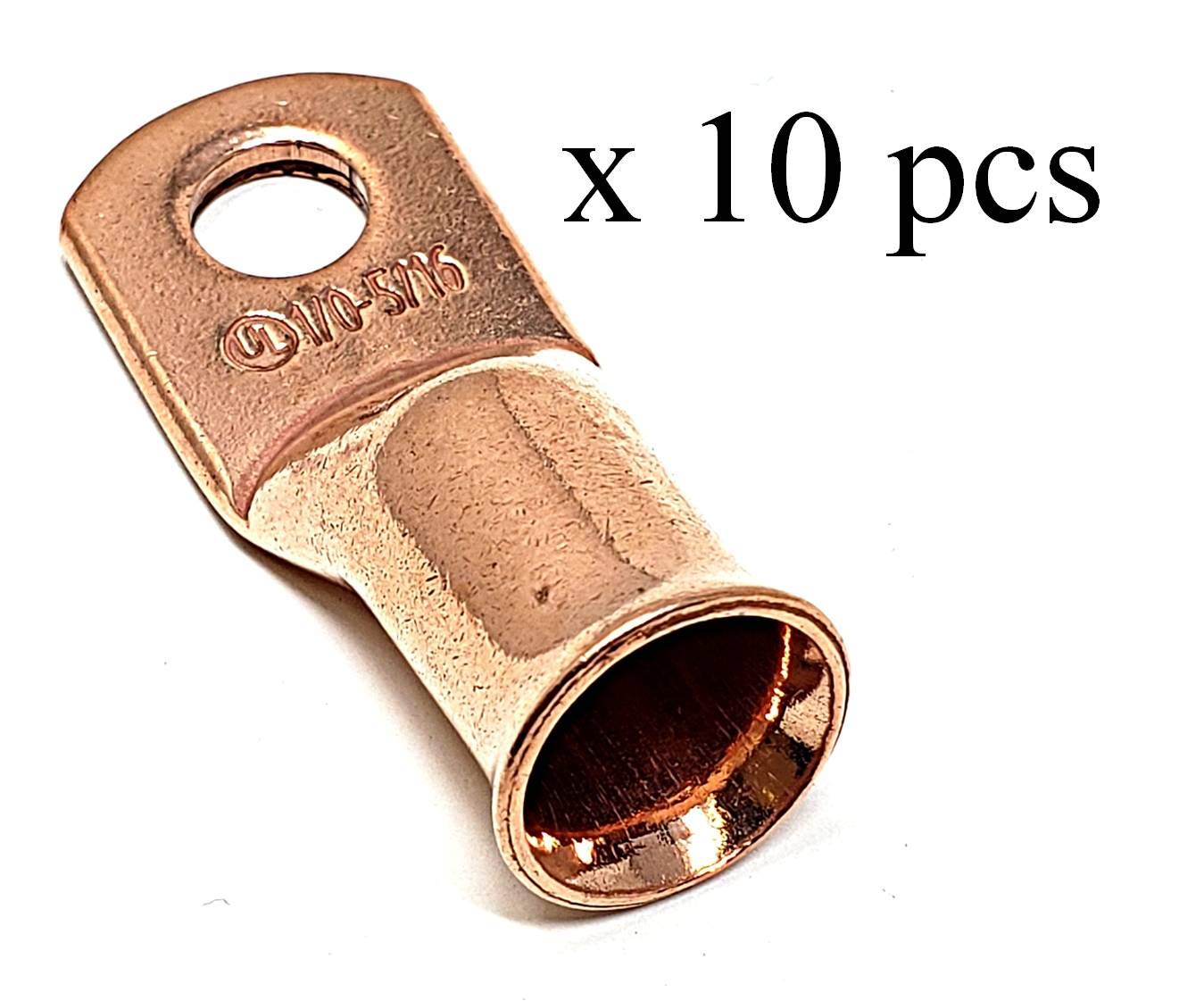10 Pcs Wni 1/0 Gauge X 5/16 Pure Copper Battery Welding Cable Lug Connector Ring Terminals