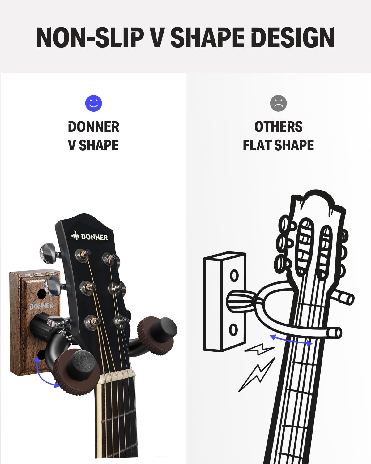 Donner Guitar Wall Mount Hanger 6 Pack, Black Walnut Guitar Wall Holder For Acoustic Electric Guitars, Bass, Folk Ukulele, Violi