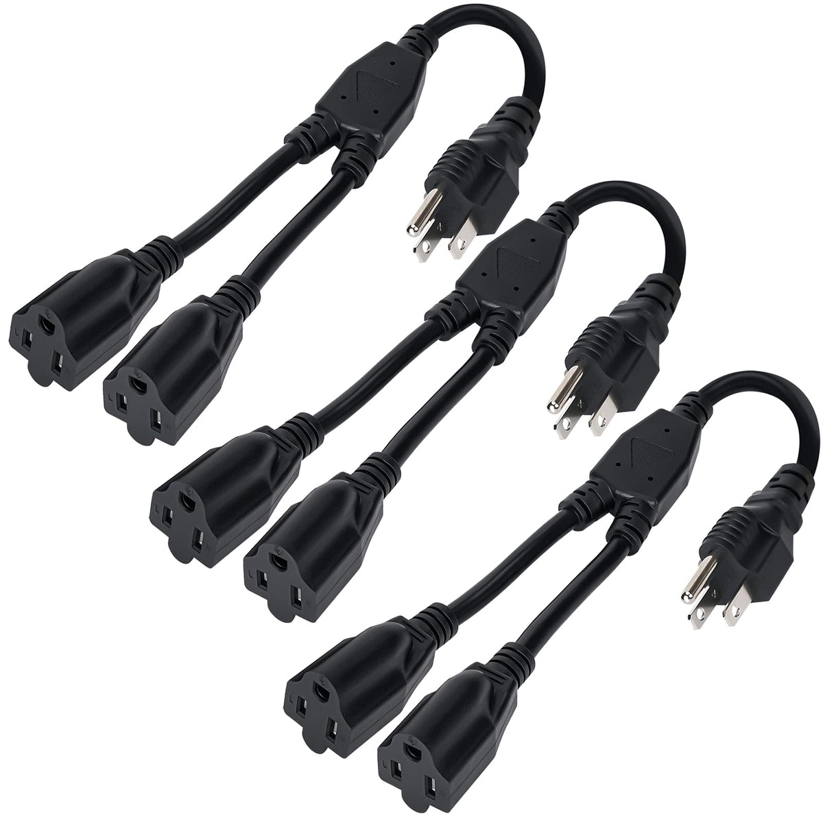 2 Way Power Cord Splitter Cable (3 Pack) 3 Prong 1 To 2 Extension Cord Outlet Saver Elecan Male To Female Y Splitter Power Exten