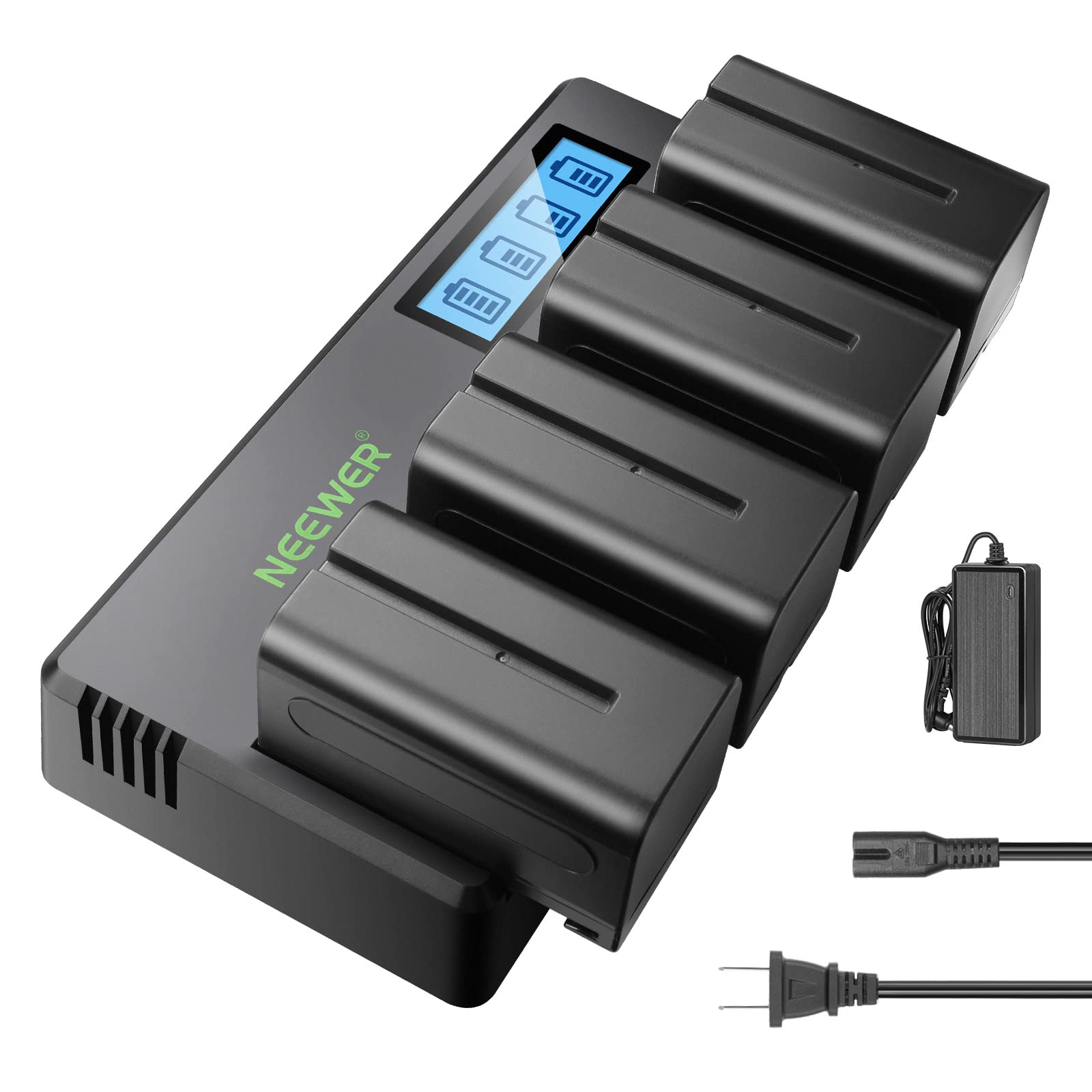 Neewer 4 Packs Np F750 Replacement Batteries 7.4V 5600Mah With 4 Channel Battery Charger & Power Adapter, Compatible With Np F55