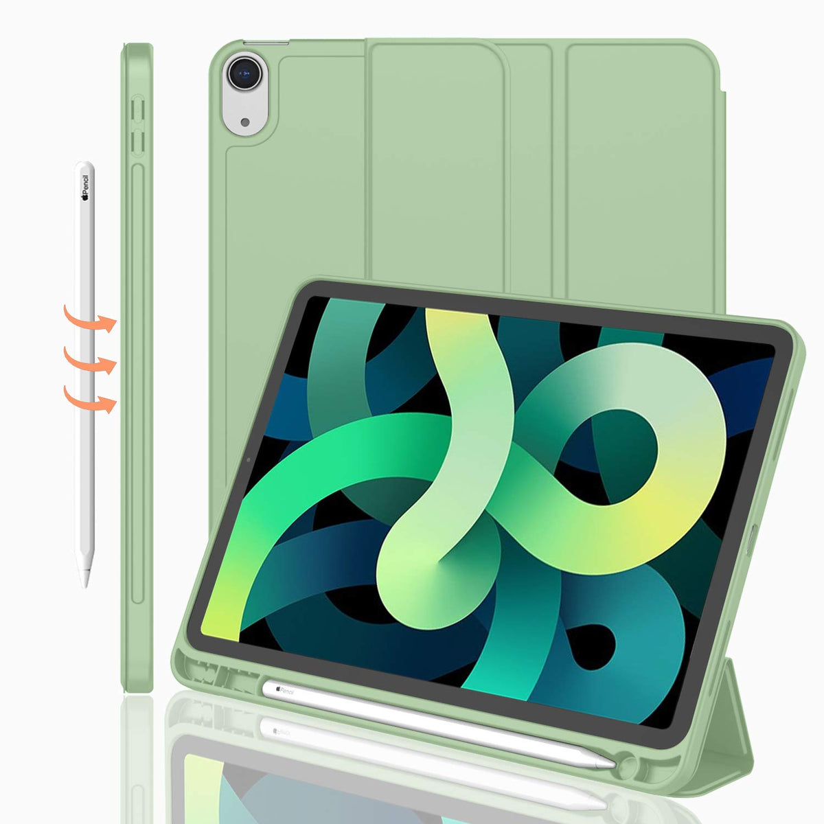Imieet Ipad Air 11 Inch Case M3(2025) / M2 (2024), Ipad Air 5Th/4Th Generation Case 2022/2020 10.9 Inch With Pencil Holder,Trifold Stand Smart Case With Soft Tpu Back(Matcha Green)