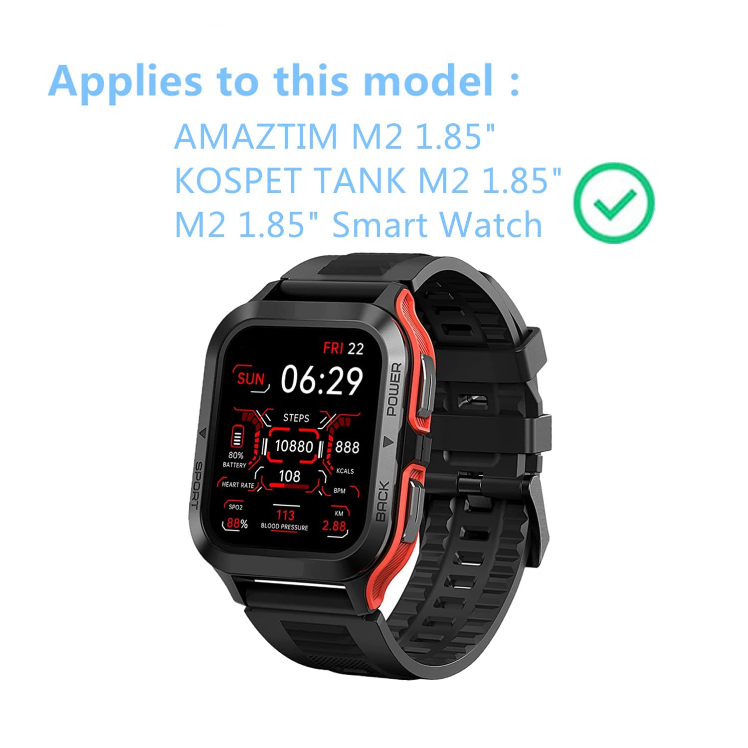 Aemus Compatible For Amaztim M2 Screen Protector (6 Pack) Full Coverage Pet Clear Film Compatible For Kospet M2 1.85'' Smart Wat