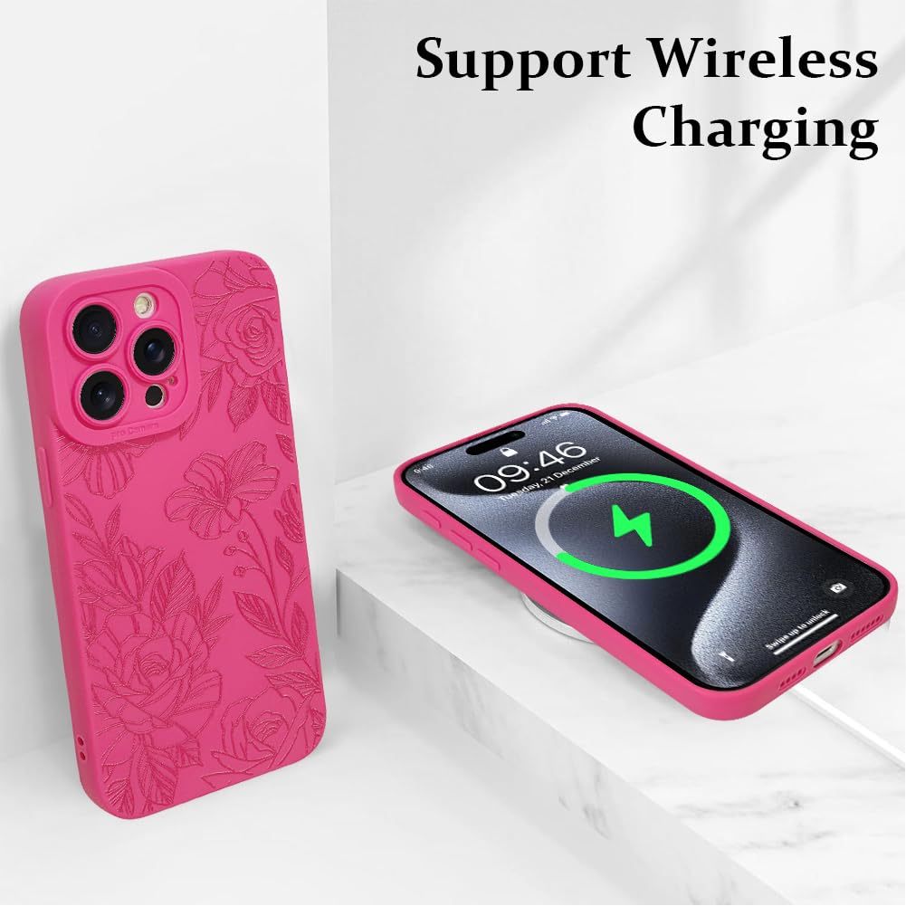 Lsl Case For Iphone 15 Pro Max Hot Pink Floral Flower Pattern Print Case Soft Tpu Full Camera Lens Anti Drop Anti Scratch Shockp