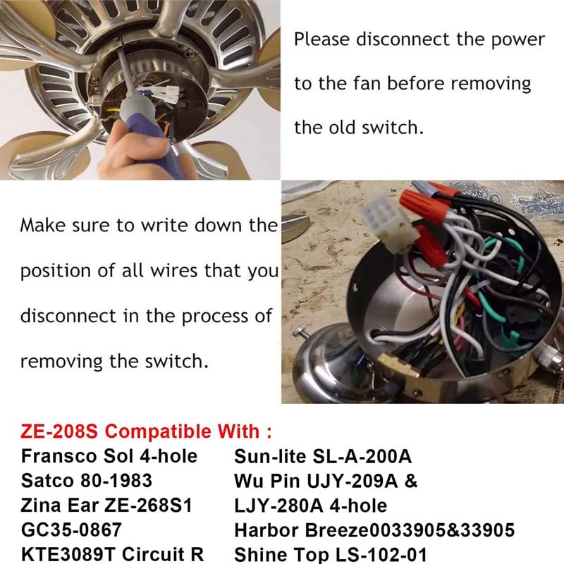 2Ps Ceiling Fan Switch Zing Ear Ze 208S E89885 3 Speed 4 Wire Pull Chain Switch Fan Light Switch Replacement Part With 4 Pre Ins