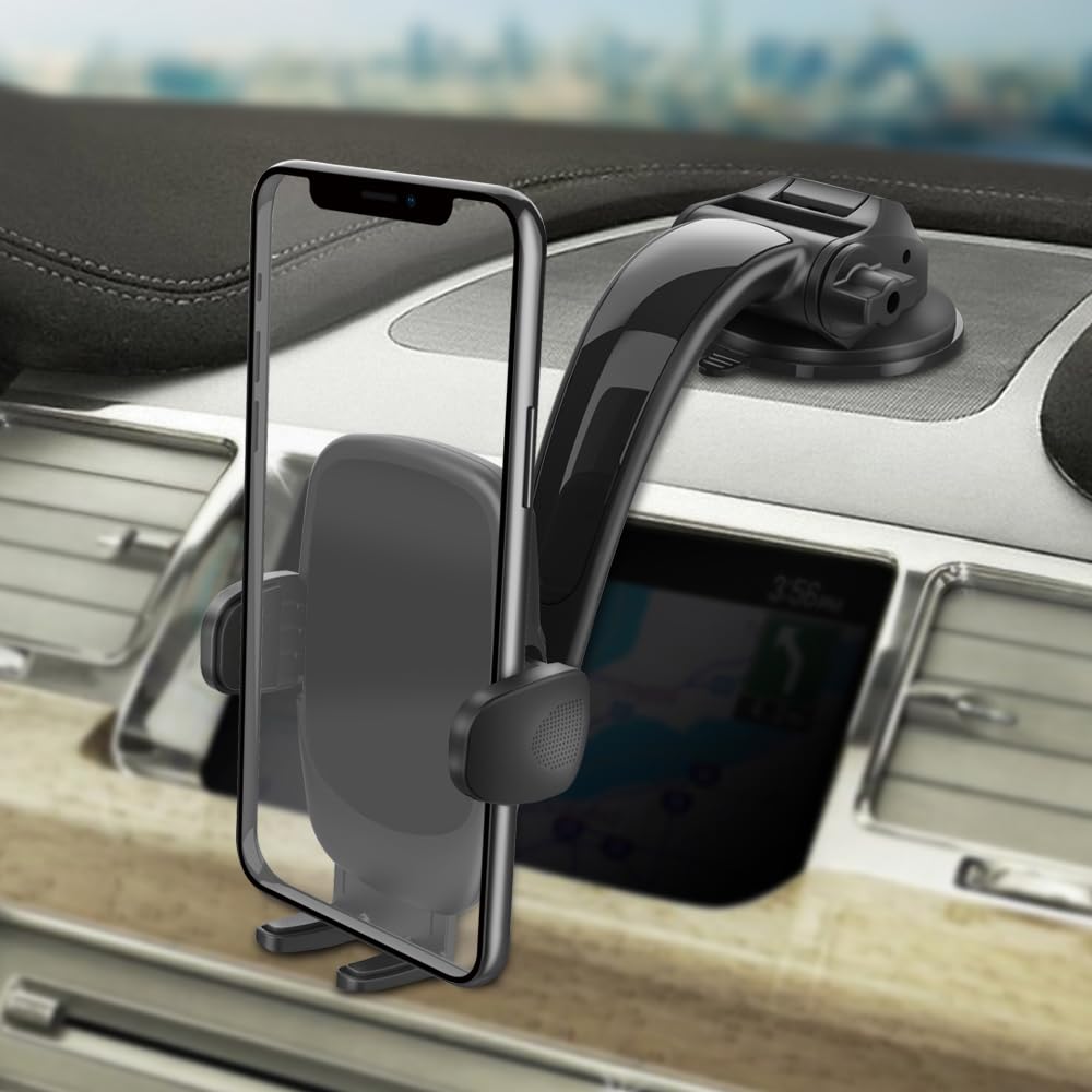 BPOASE Car Phone Holder Mount,Solid Clamp Arm Strong Suction Adjustable Cell Phone Holder Car Dashboard Window for All Smartphon