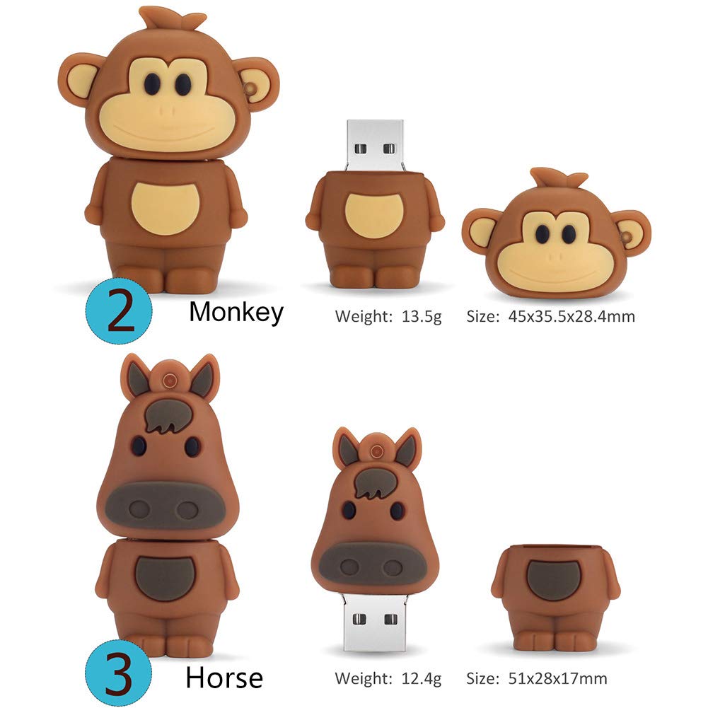 16Gb Usb Flash Drive Pack Of 5 Pcs, Borlterclamp Cute Animal Pattern Usb Drive Thumb Drive Memory Stick, Gift For Students And Children