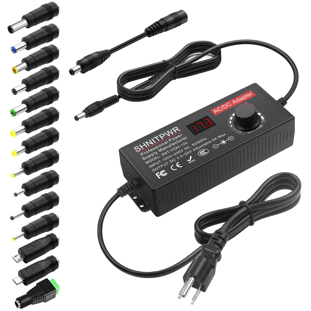 Shnitpwr Universal Power Supply Dc 24V 12V 5V 6V 9V 14V 19V Adjustable Ac/Dc Adapter 100V~240V Ac To Dc Variable Power Converter