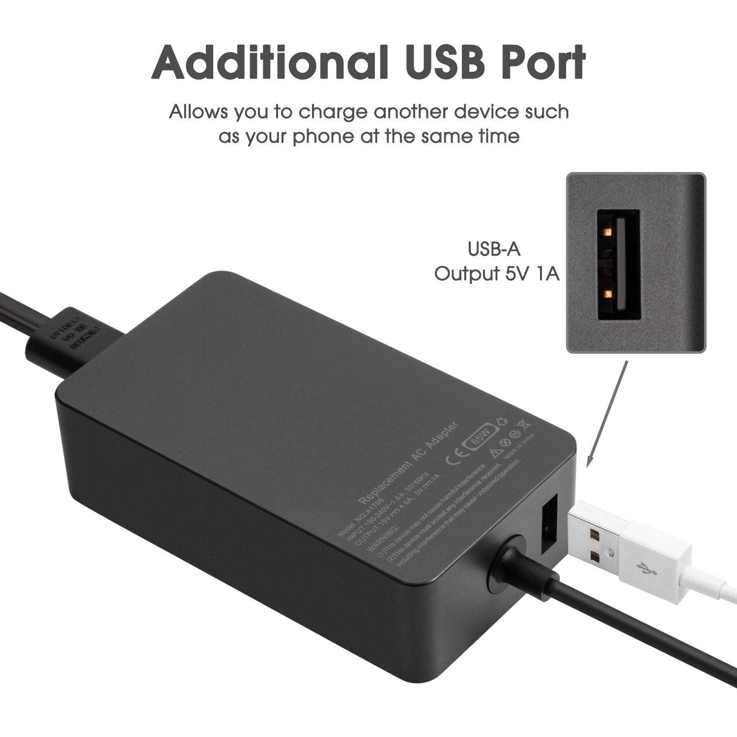 Surface Pro 6 Pro 7 Charger, 65W Power Supply Adapter For Microsoft Surface Pro 3/4/5/6/7/X, Surface Book, Surface Laptop 1/2/3,