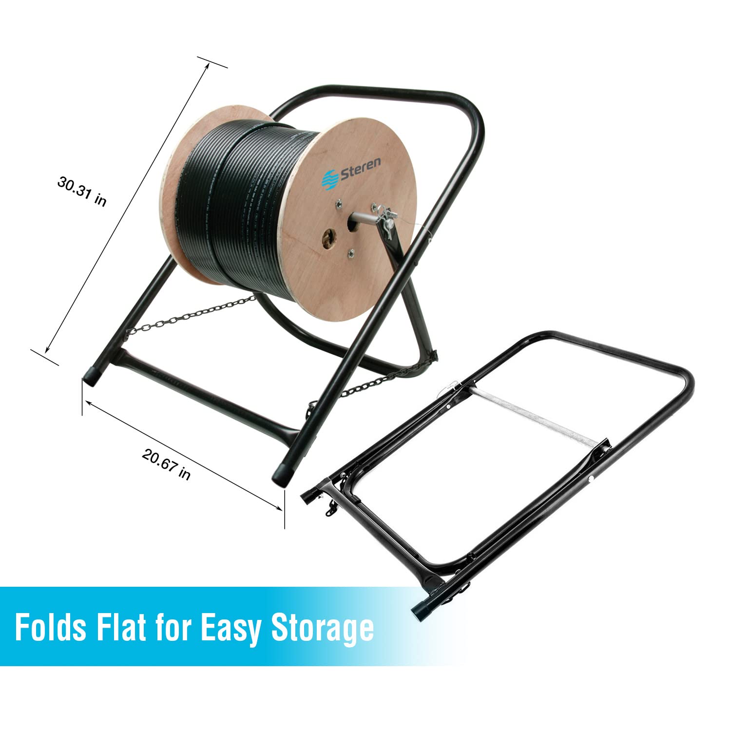 STEREN   CABLE CADDY   CABLE REEL STAND   HOLDS CABLE SPOOLS UP TO 20' Inches X 16' Inches SINGLE CABLE CADDY WITH CLIP [204 407]