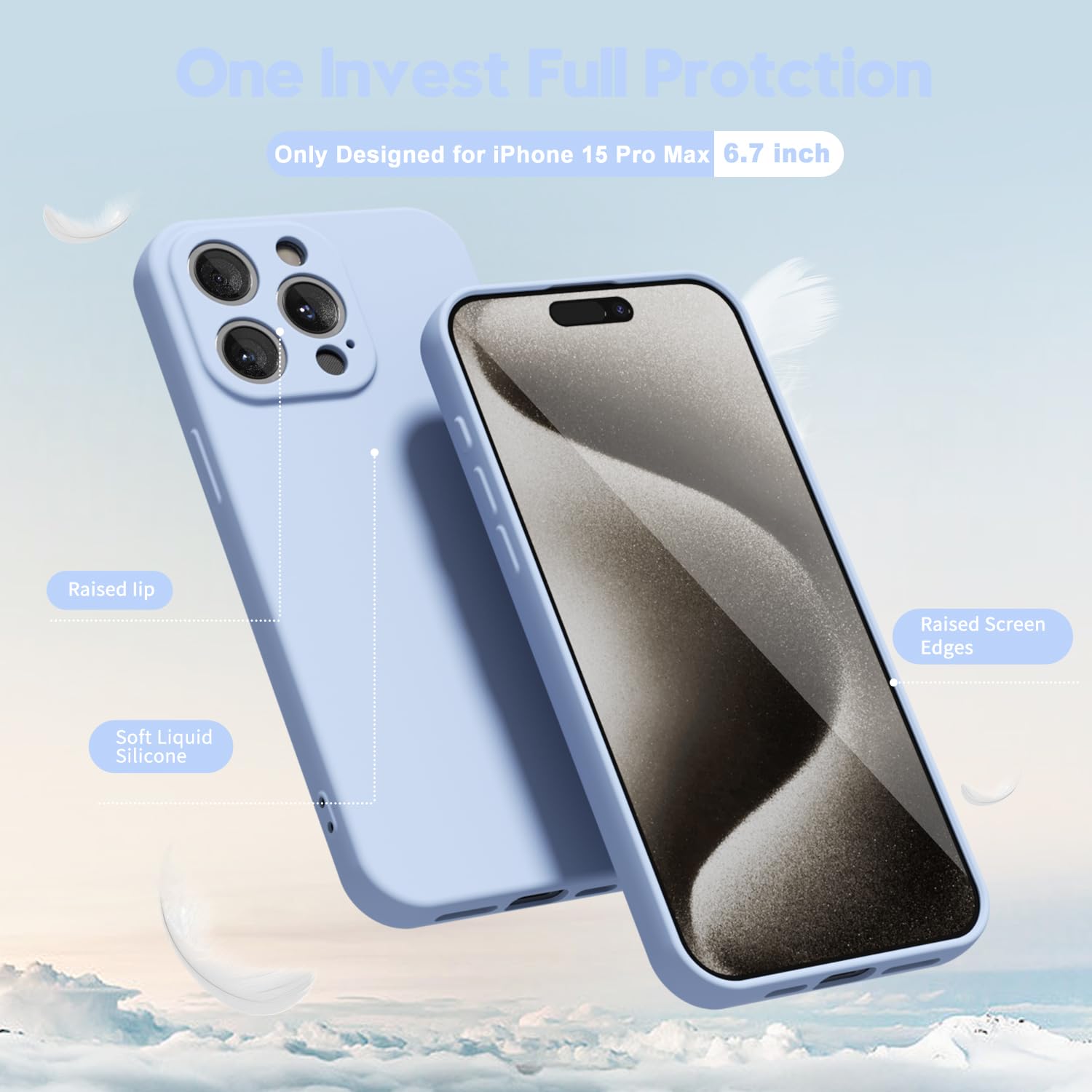 Oakxco For Iphone 15 Pro Max Phone Case Phone Case Liquid Silicone, Thin Slim Soft Rubber Gel Tpu Plain Simple Cover For Women G