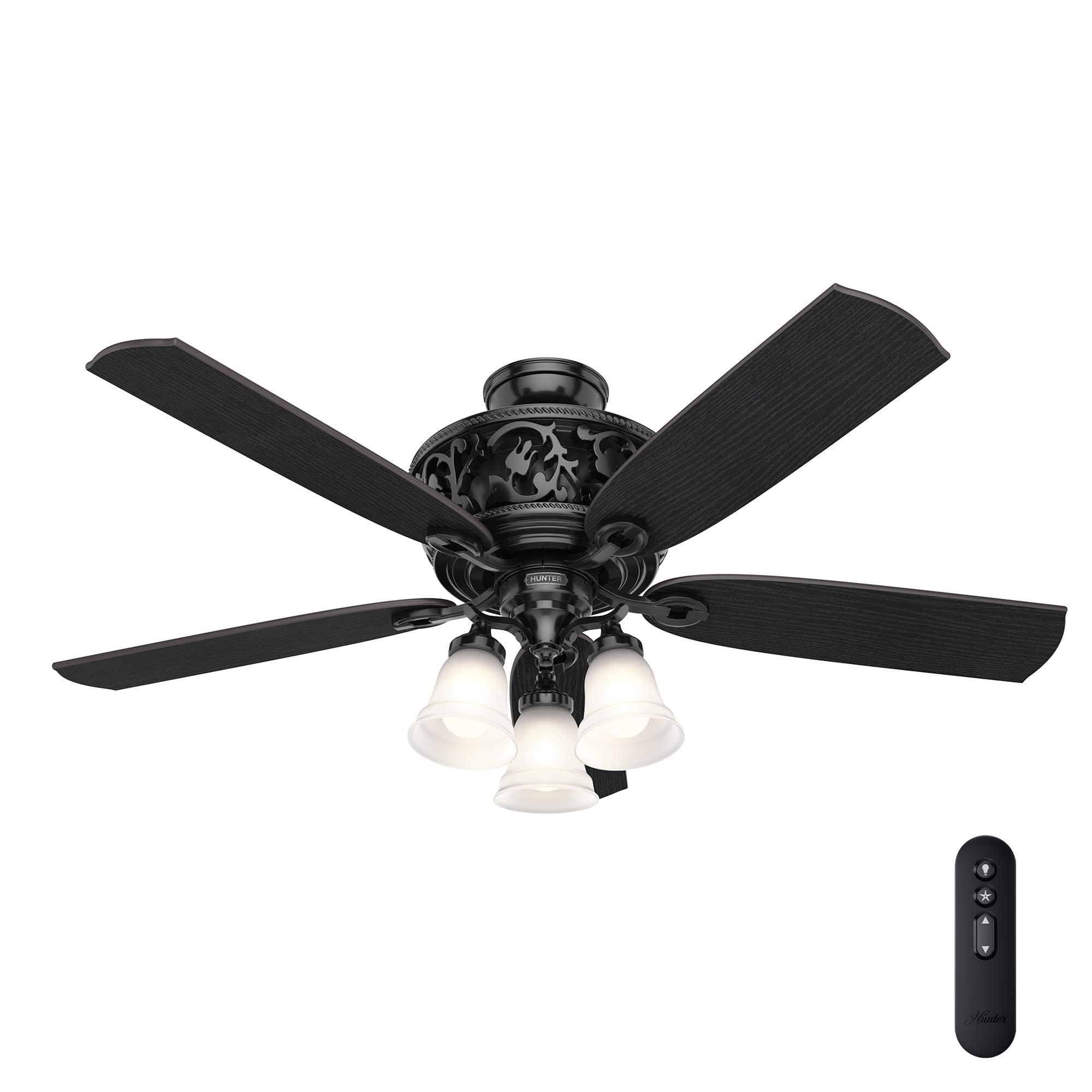 Hunter 54 inch Indoor Ceiling Fan with LED Lights and Remote Control - Standard Mount Black Ceiling Fan, 5 Blades, For Bedroom,