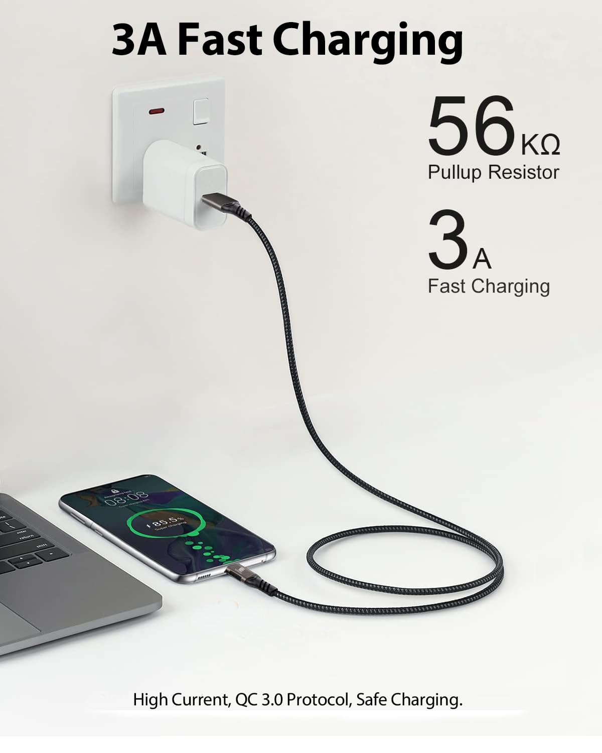 Usb C Cable 3.3Ft, Usb A To Usb C Cable Usb 3.1 Usb 3.2 Gen2 10Gbps Data Charger Cord For Samsung Galaxy S24 S23 S22 S21 S20 S10 S9 S8+, Note 20 10, A80 A70 A50 And Iphone 15/15 Pro, Nylon Braided.