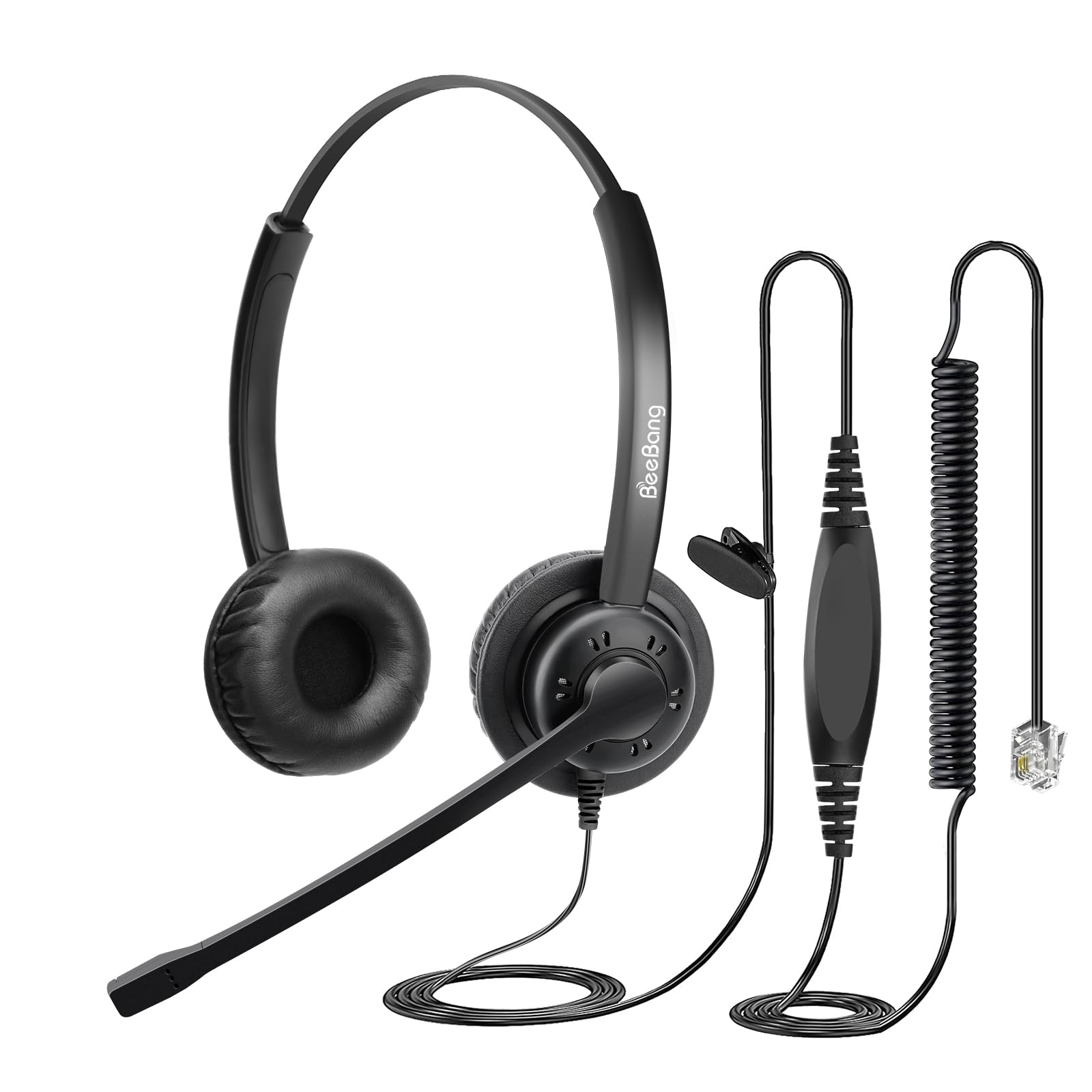 Beebang Telephone Headset With Pro Noise Canceling Microphone, Rj9 Phone Headset For Office Call Center Landline Deskphone, Work
