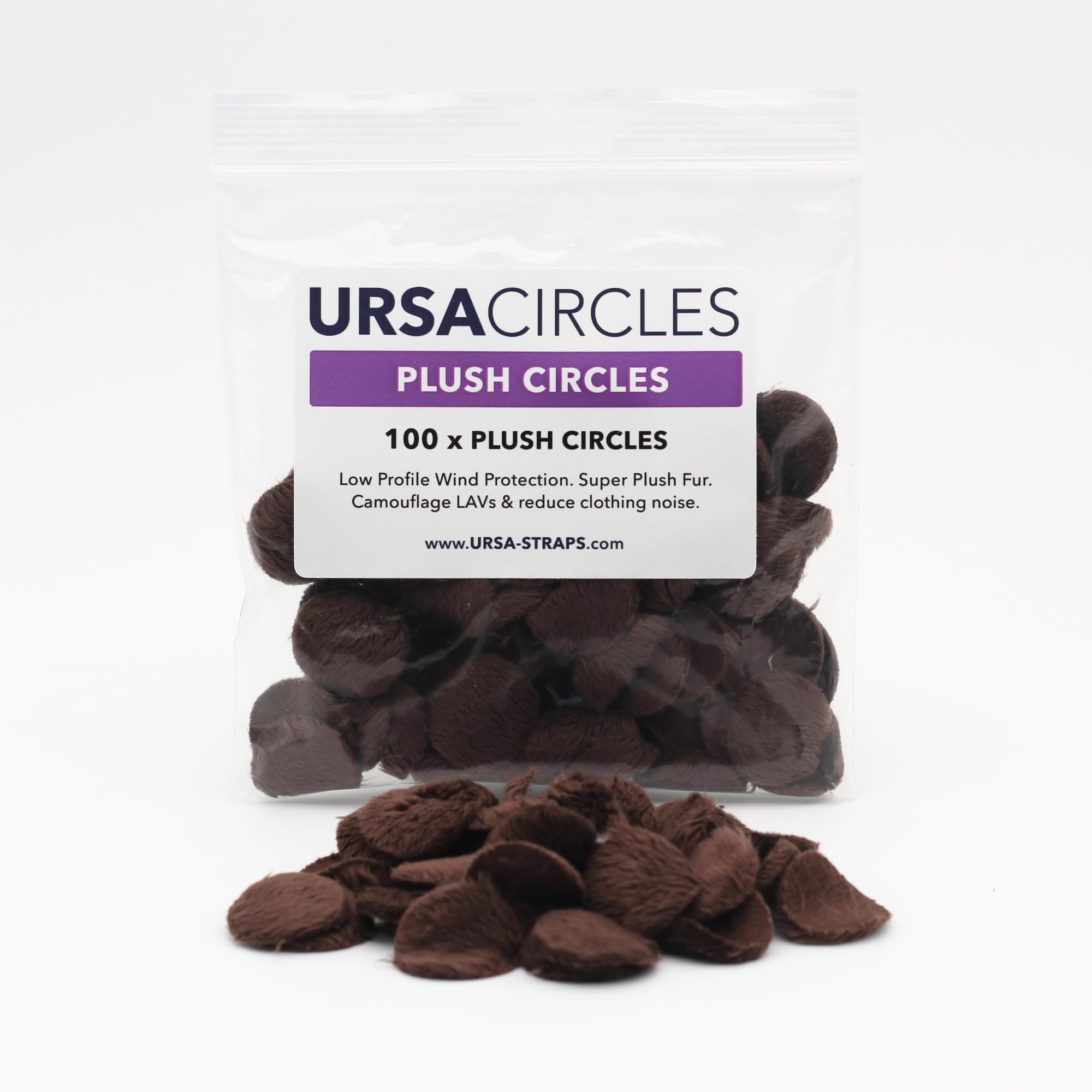 URSA Plush Circles - 5mm length short fur LAV covers. Reusable & Super Soft. 25mm Diameter (100x Circles, Brown)
