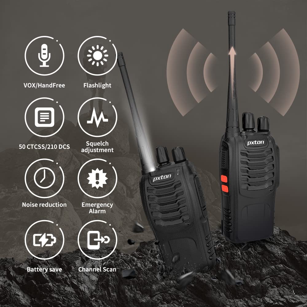 Pxton Rechargeable Walkie Talkies For Adults With Upgraded Earpieces And Li Ion Battery,Two Way Radios Has Vox/Tot/Emergency Ala