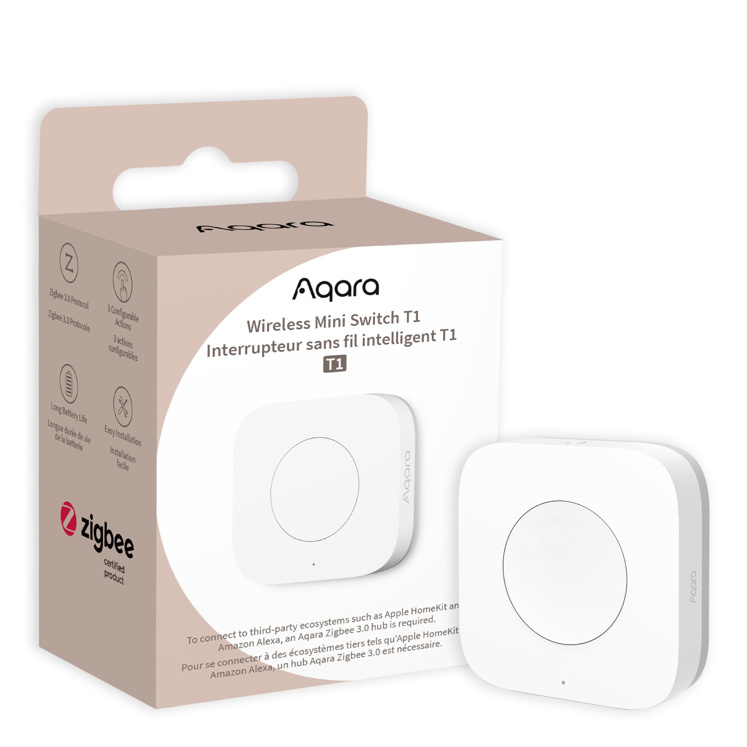 Aqara Zigbee 3.0 Wireless Mini Switch T1, Requires Aqara Hub,Versatile 3-Way Control Button for Smart Home Devices, Compatible w