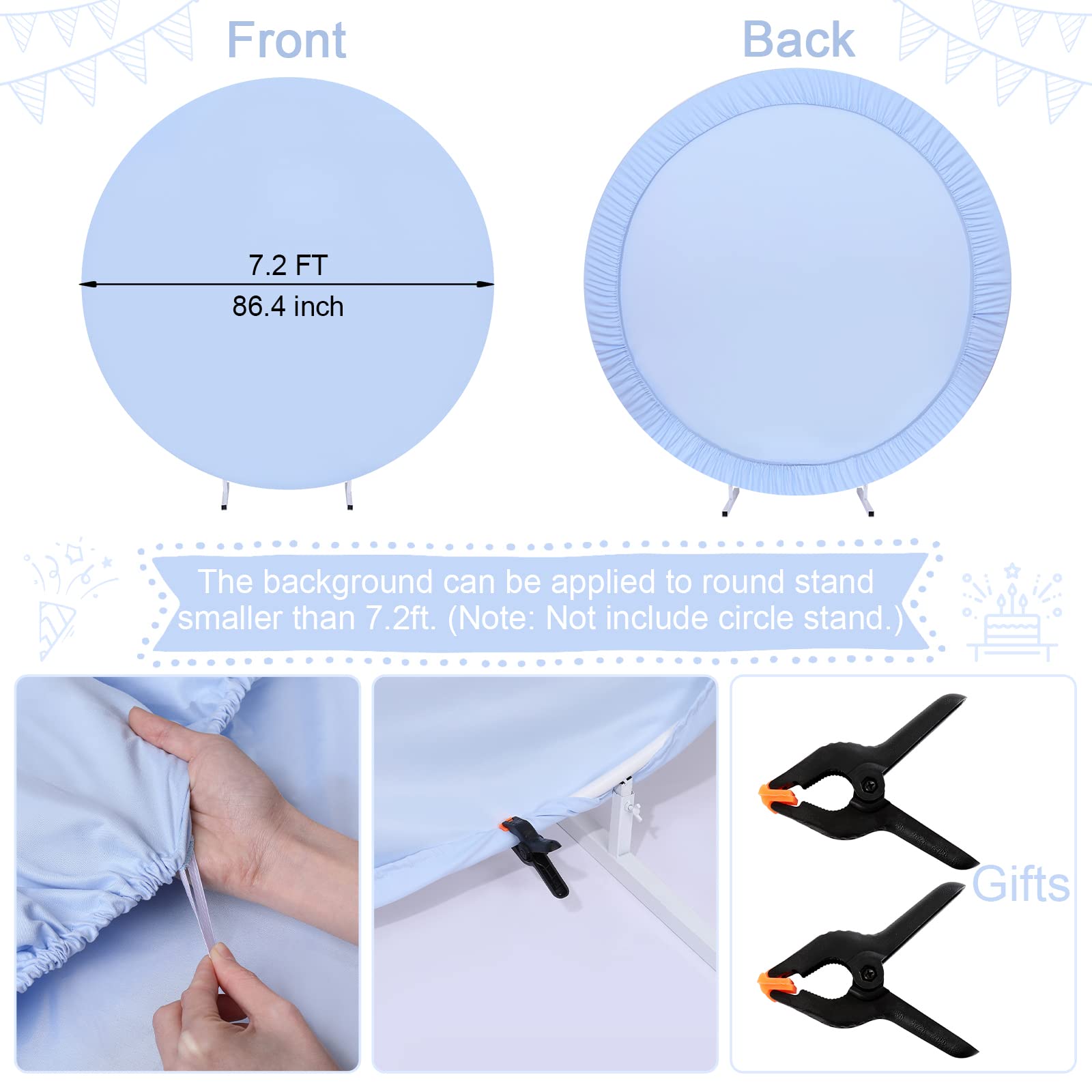 Blue Round Backdrop Cover 7.2X7.2Ft Blue Circle Birthday Photo Photography Background For Party Baby Shower Wedding Decorations