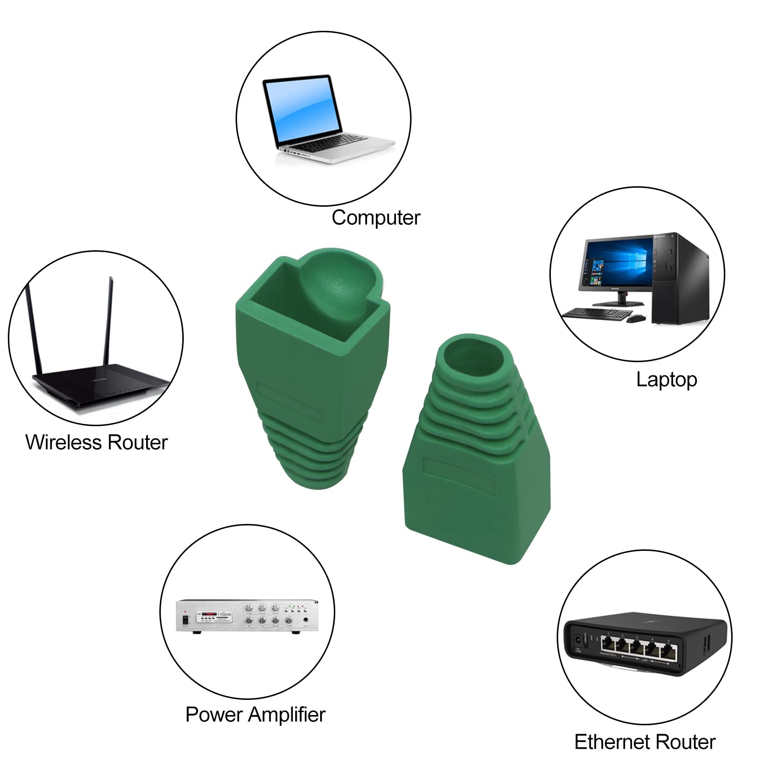 Soft Plastic Ethernet Rj45 Cable Connector Boots Cover Strain Relief Boots Cat5 Cat5E Cat6 Cat6E 100Pcs By Copapa (Gree)