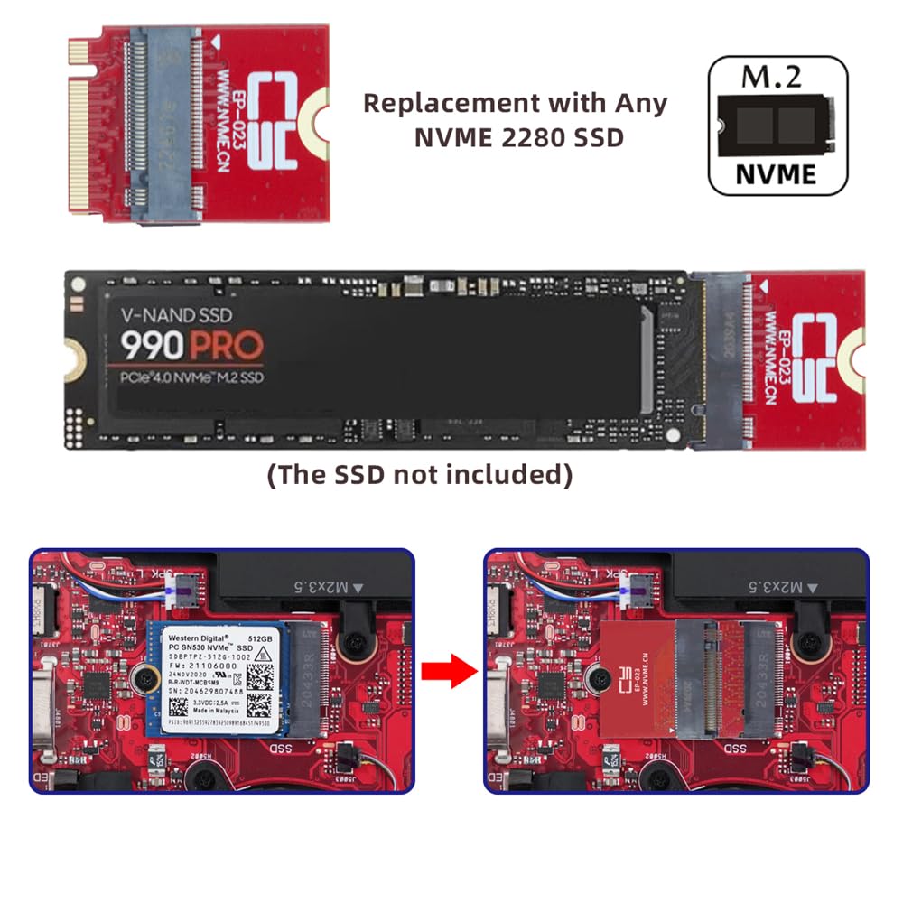 Cablecc 22X30Mm Nvme M Key To 22X80Mm Ngff Extension Ssd Upgrade Adapter Compatible With Rog Flow X13 Gamings Laptop