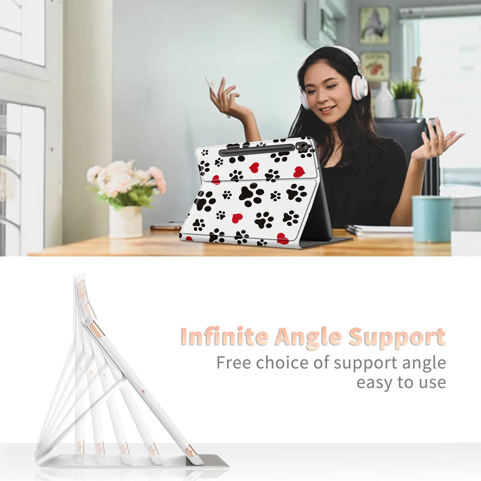 Cute Dog Paw Prints Case For Samsung Galaxy Tab S8 (2022) / Galaxy Tab S7 (2020) 11 Inch, Multiple Viewing Angles Case With S Pe