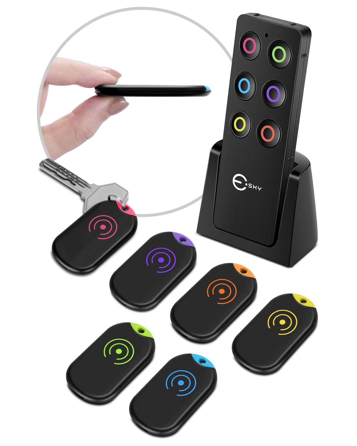 Esky Ultra Slim Key Finder, Remote Finders Locator with 80dB Sound and 6 Receivers, Wallet Tracker and Item Locators Beeper Tags