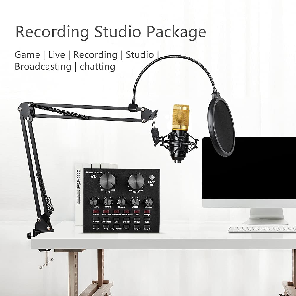 Podcast Equipment Bundle, Bm 800 Recording Studio Package With Voice Changer, Live Sound Card   Audio Interface For Laptop Compu