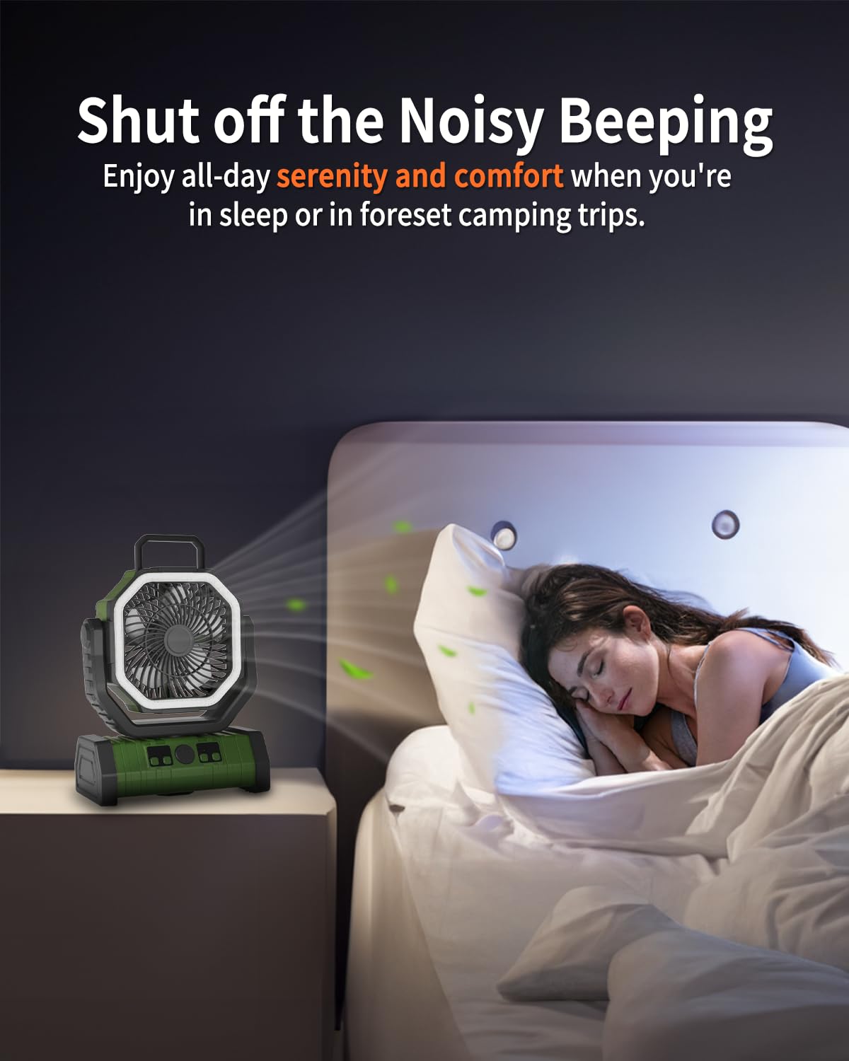 Adust Camping Fan Battery Powered Fan With Led Light 20000Mah Rechargeable Portable Fan, Oscillating Cordless Usb Desk Fan With