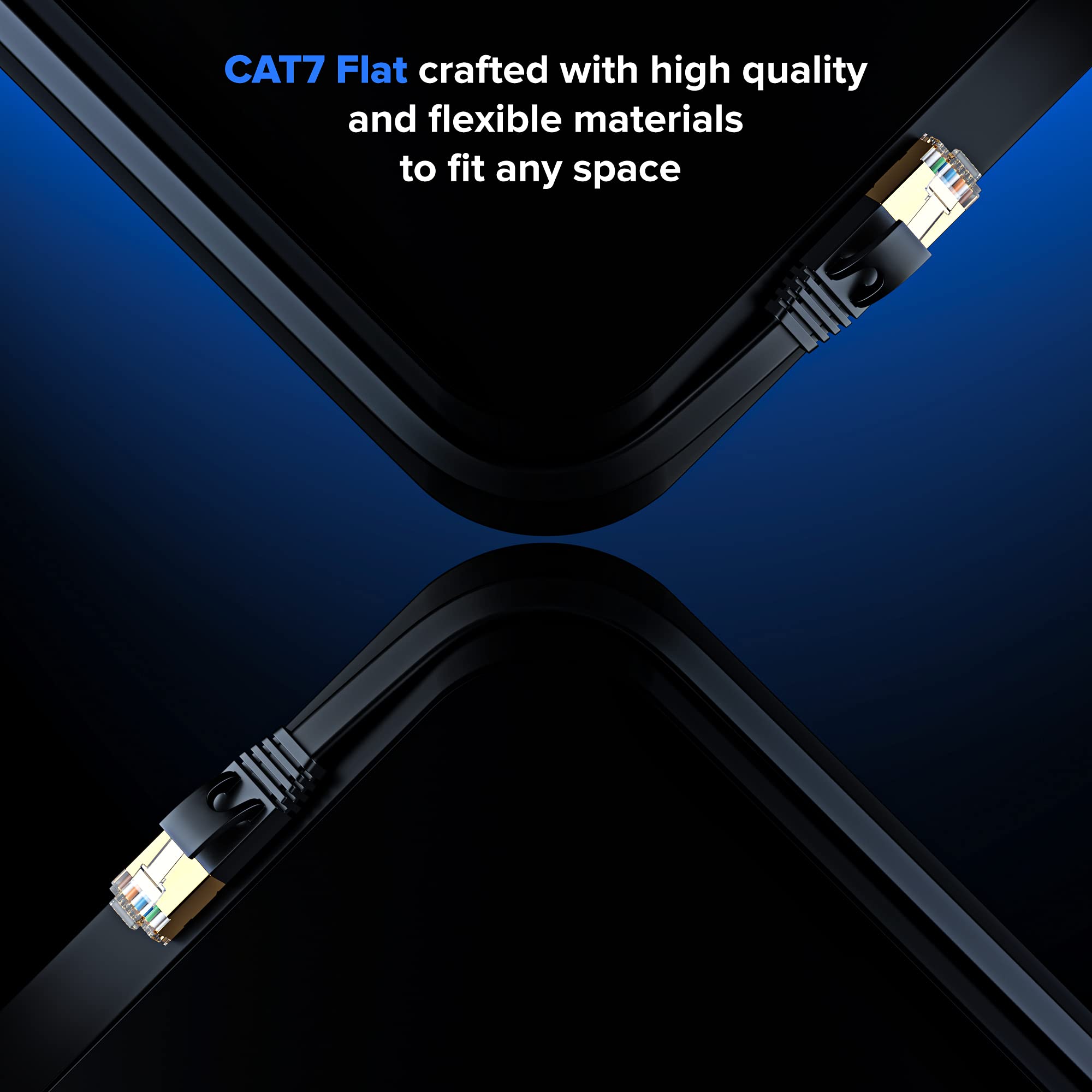 Cat 7 Ethernet Cable 50 Ft   With A Flat, Space Saving Design High Speed Internet Network Lan Patch Cable, Rj45 Connectors   50Ft Black 2 Pack   Perfect For Gaming, Streaming, And More