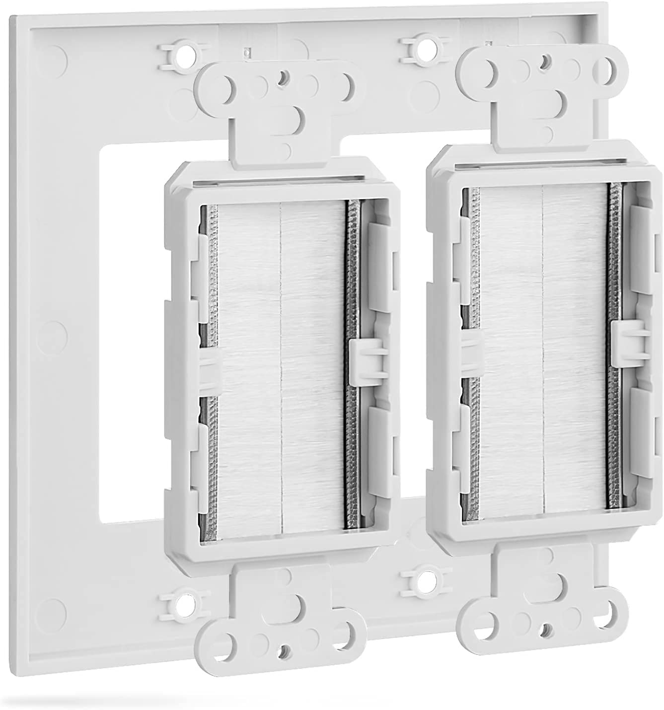 2 Gang Brush Wall Plate White Double Gang 2 Outlet Cable Management For Tv Cables Coax, Hdmi, Ethernet Cables, Speaker Wires, Lo