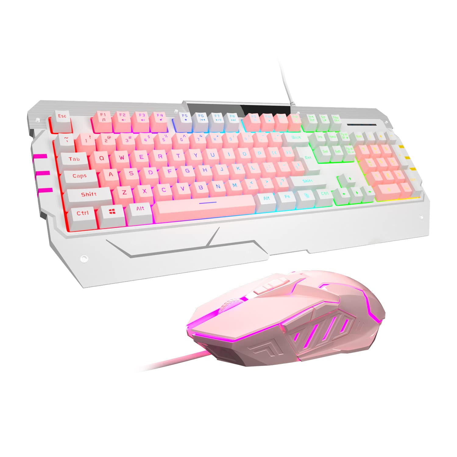 Pink Keyboard Usb Gaming Keyboards And Mouse Combo, Gt817 104 Key Rainbow Backlit Keyboard And Mouse Set, Computer Keyboard Usb