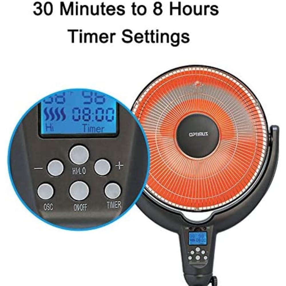 Optimus 14'' Oscil Pedestal Digital Dish Remote Heater, Black