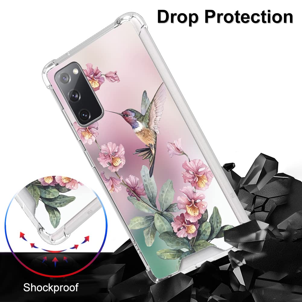 Ook Clear Case Compatible With Samsung Galaxy S20 Fe 5G, Pink Hummingbird Pattern Flexible Tpu Shockproof Anti Scratch Bumper Tr