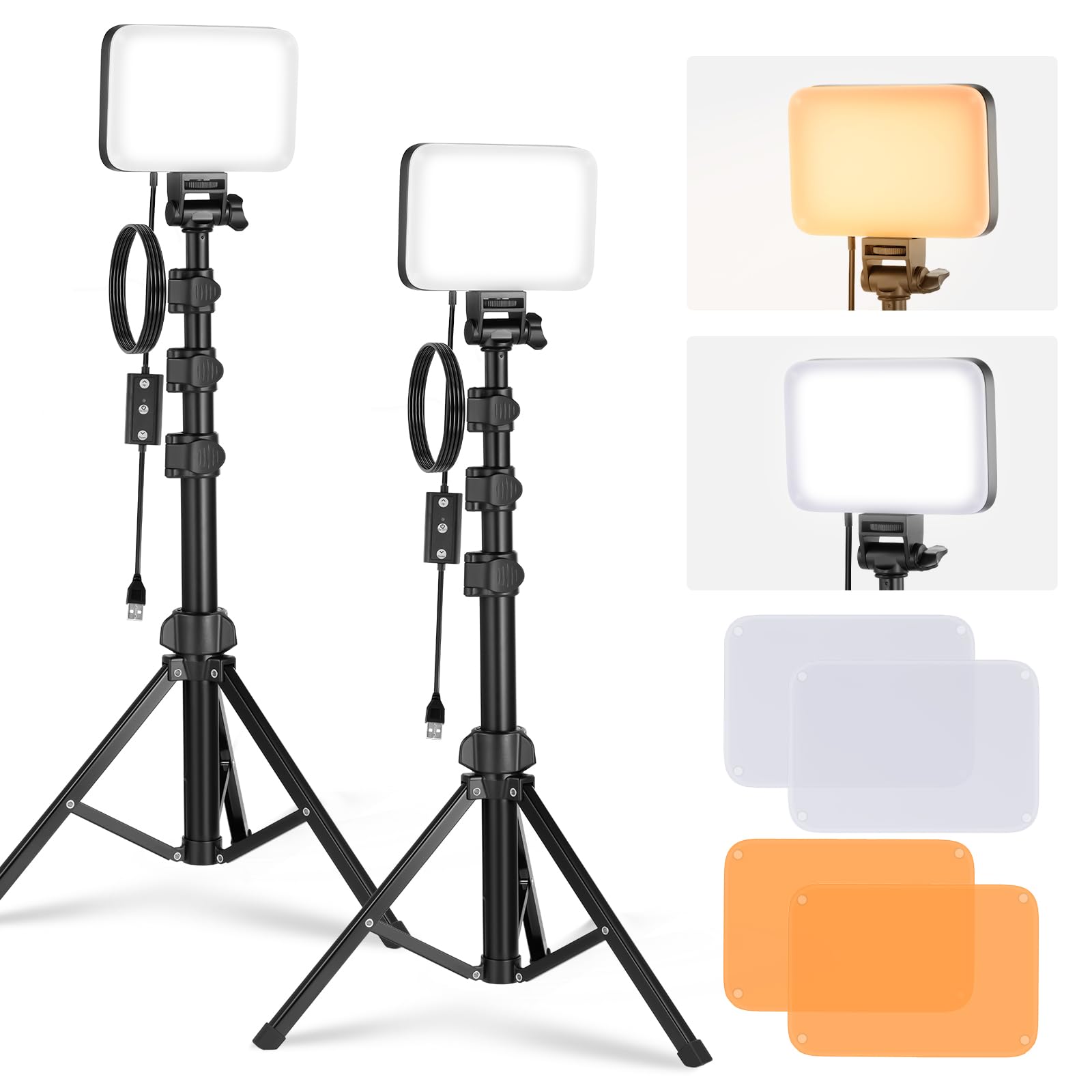 NEEWER BASICS LED Video Light, 2 Pack Studio Panel Key Lighting Kit with Tripod Stands & Filters, Bi Color Dimmable Portable 320